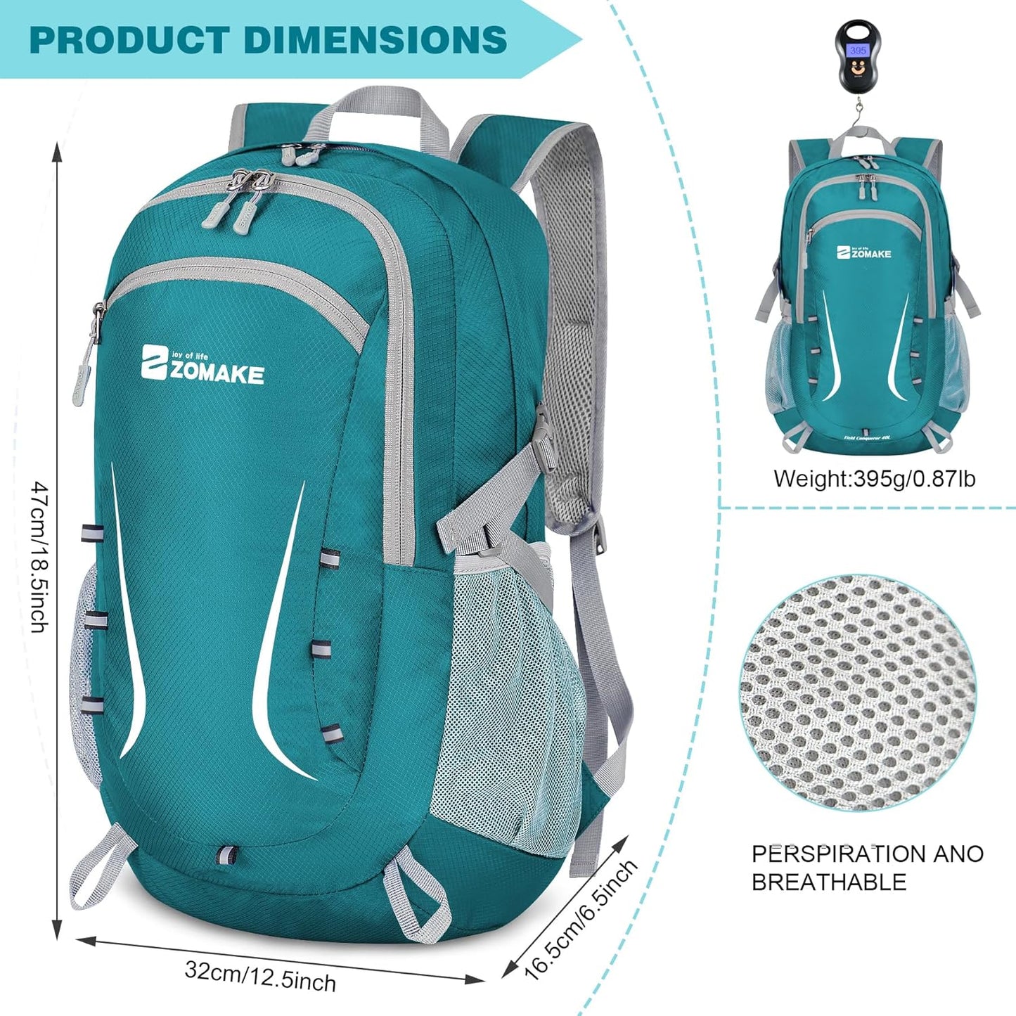 ZOMAKE Lightweight Packable Backpack 35L, Foldable Backpacks Water Resistant Collapsible Light