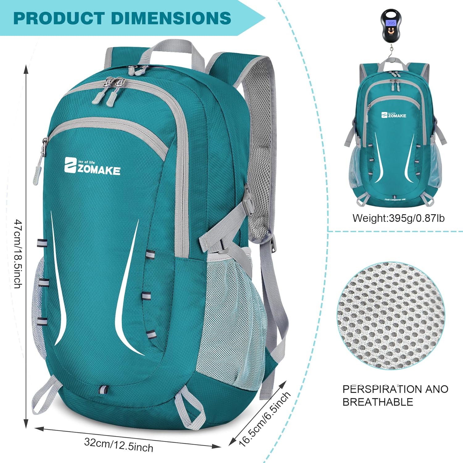 ZOMAKE Lightweight Packable Backpack 35L, Foldable Backpacks Water Resistant Collapsible Light