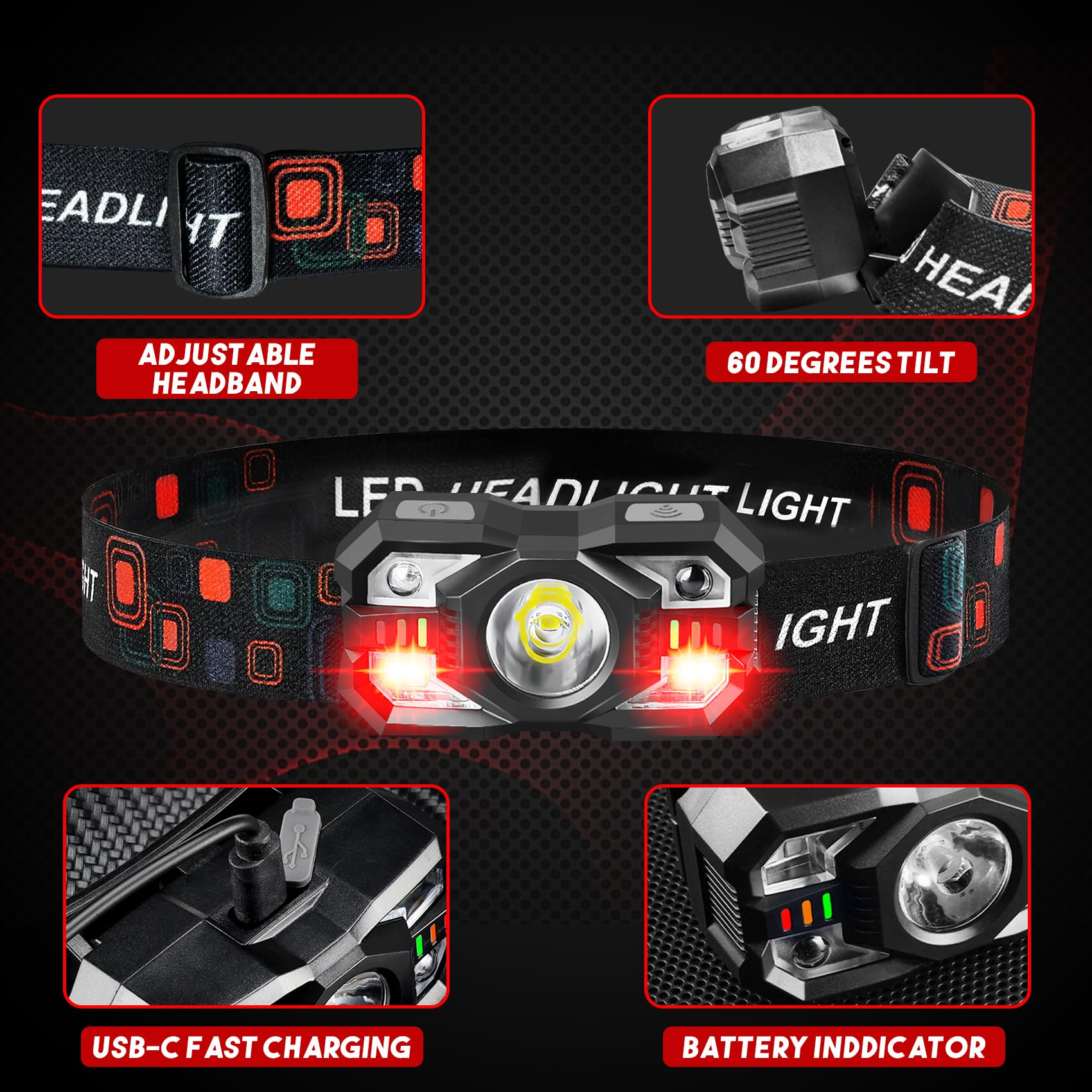 Northlet Headlamp Rechargeable 6Pack, 3000 Lumen Ultra-Light Bright Headlamp Flashlight with White