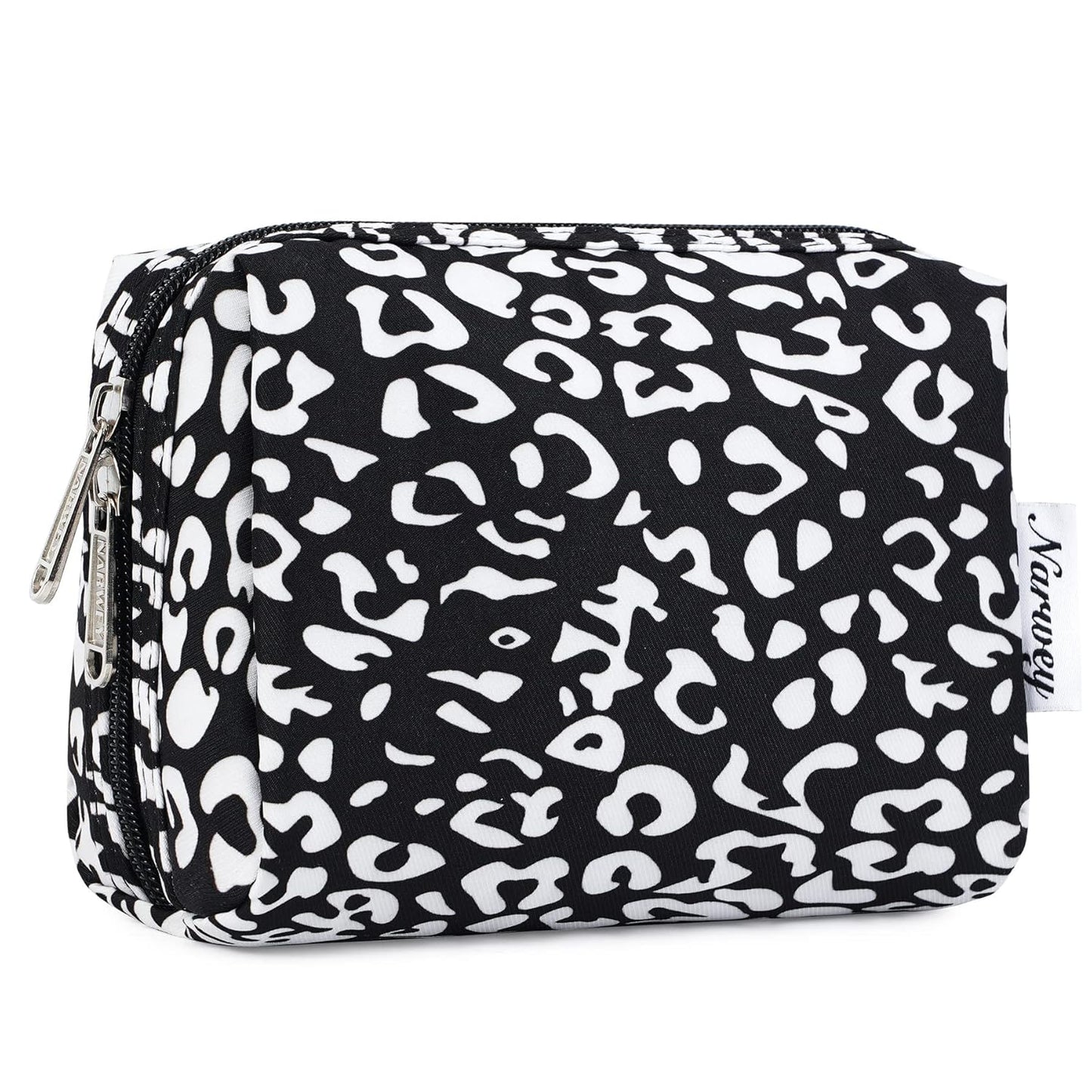 Narwey Small Cheetah Makeup Bag for Purse Mini Cosmetic Bag Travel Makeup Pouch Zipper Pouch Cute Make up Bags with Compartments for Women Girls (Black Leopard, Small)