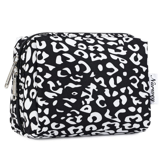 Narwey Small Cheetah Makeup Bag for Purse Mini Cosmetic Bag Travel Makeup Pouch Zipper Pouch Cute Make up Bags with Compartments for Women Girls (Black Leopard, Small)