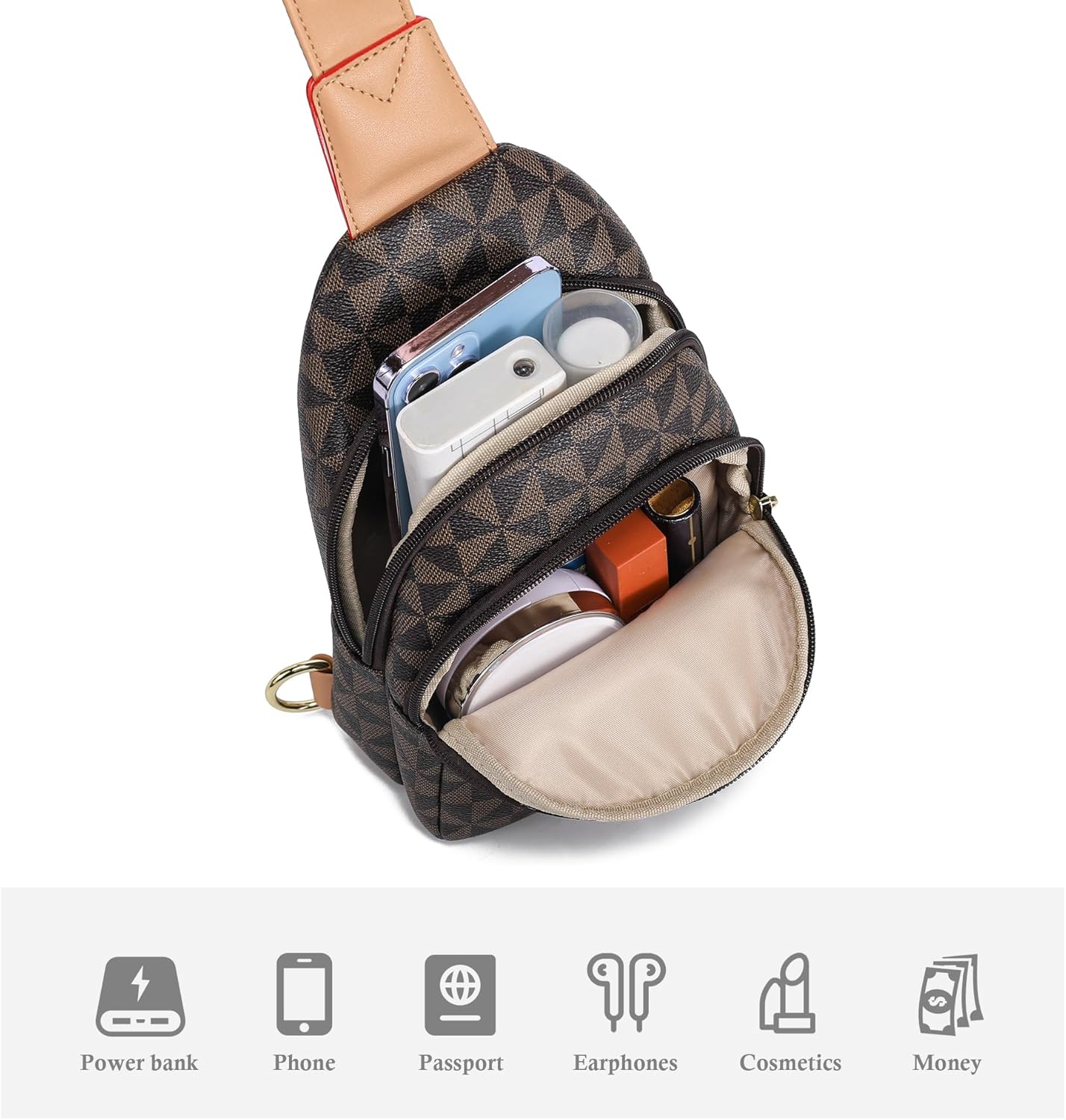 INICAT Crossbody Sling Bags Travel Cross Body Purses Faux Leather Fanny Packs Chest Bag for Women