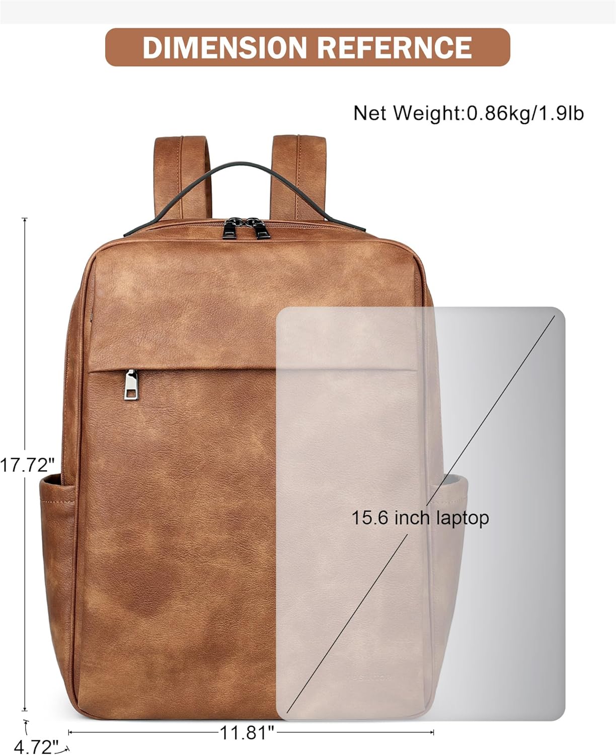 MASINTOR 15.6 inch PU Leather Laptop Backpack Purse for Women, Large College Casual Backpack Travel