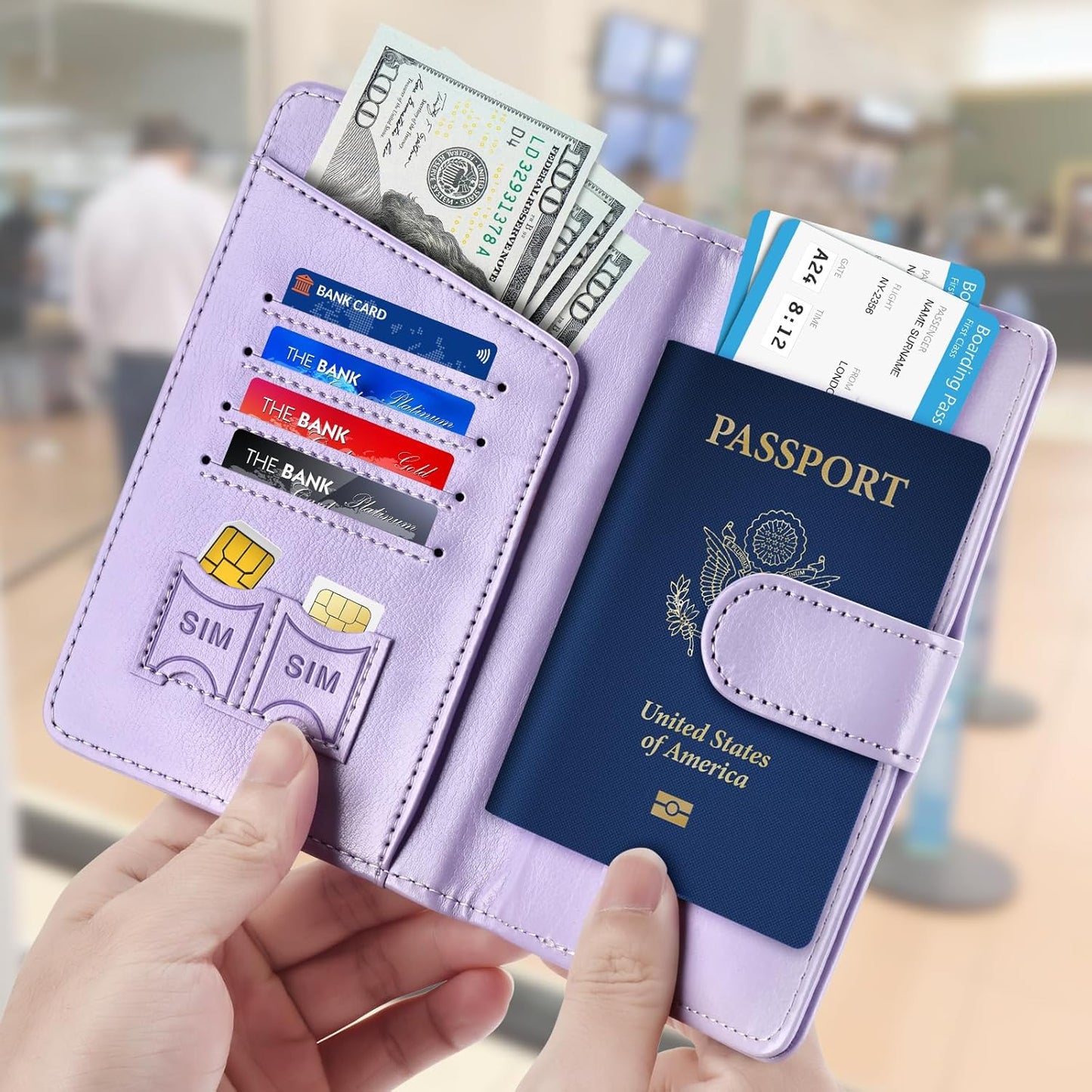 Herain Light Purple Passport Holder for Travel Cruise Essentials, Passport Wallet Cover Case Women Men Family, RFID Passports Book Holders Travel Gifts Accessories Vacation Must Haves