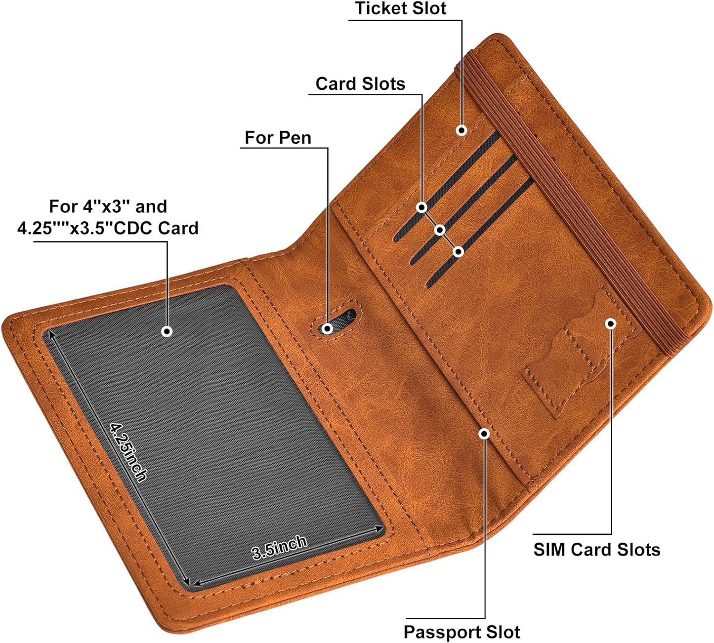 HerriaT Passport and Vaccine Card Holder Combo,Cover Case with CDC Vaccination Card Slot, Leather Travel Documents Organizer Protector, with RFID Blocking, for Women and Men