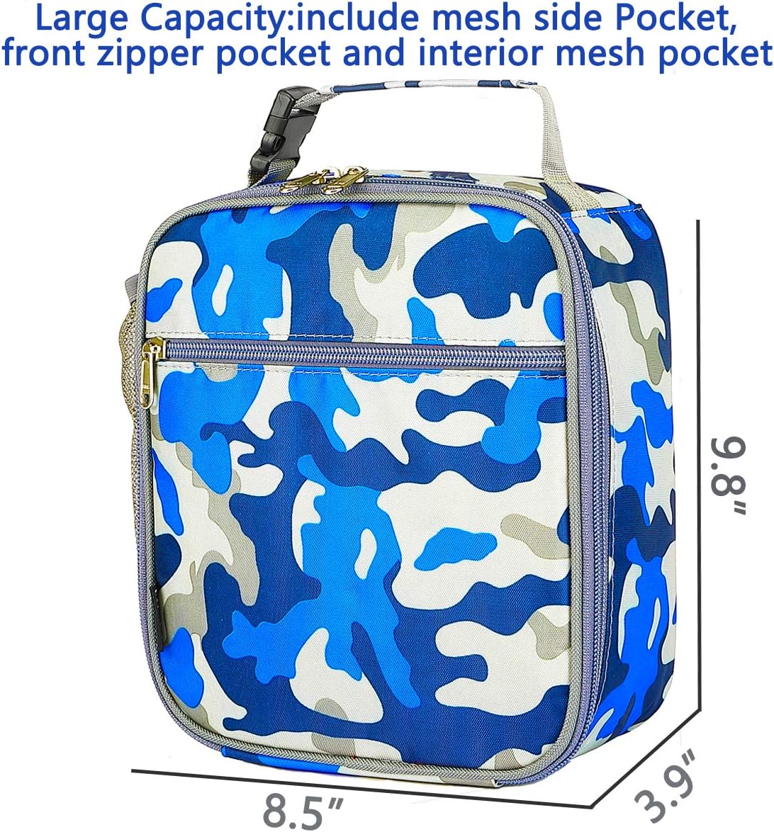 FlowFly Kids Lunch box Insulated Soft Bag Mini Cooler Back to School Thermal Meal Tote Kit for Girls, Boys, Camo
