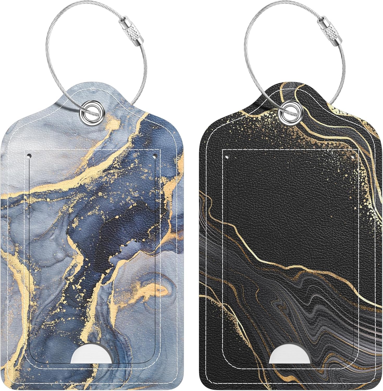 2 Pack PU Leather Luggage Tags for Suitcase, Travel Cruise Luggage Tag with Privacy Flap, Name ID