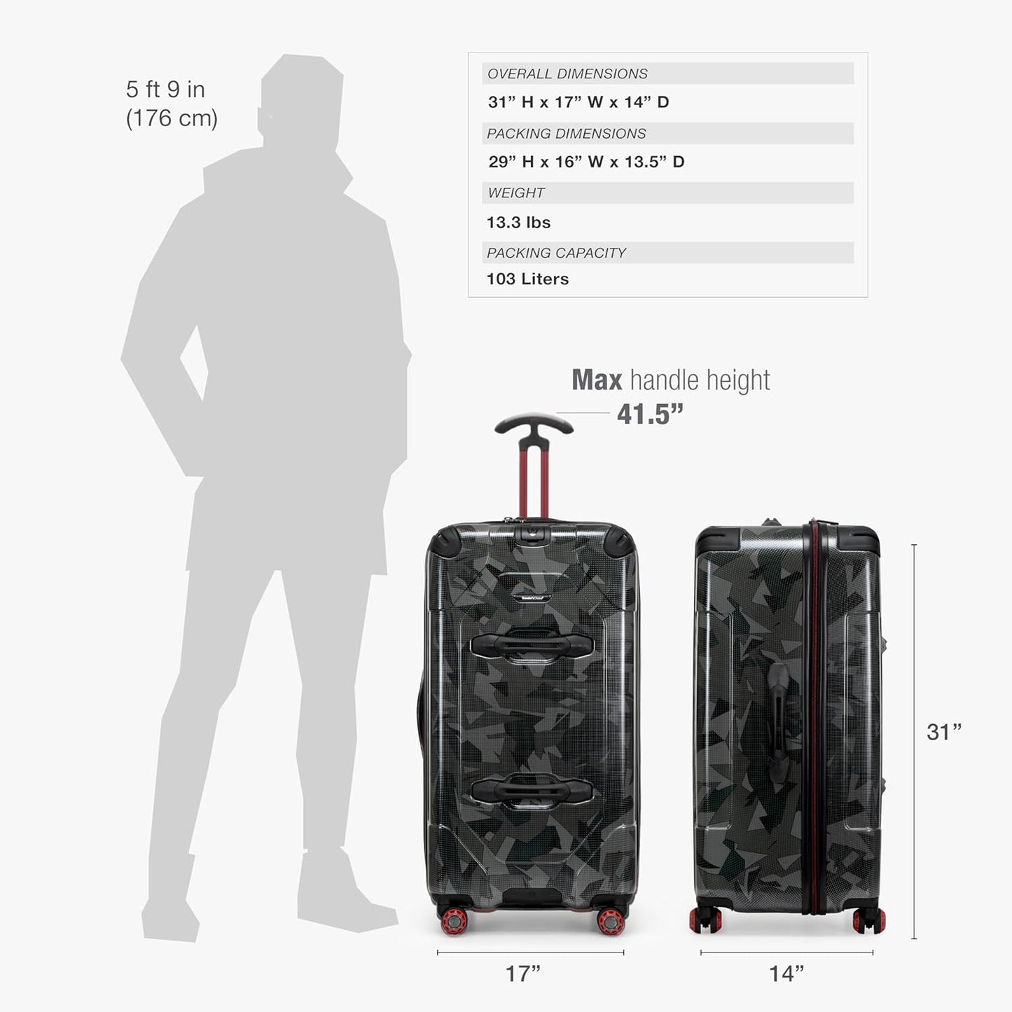 Traveler's Choice Maxporter II Hardside Polycarbonate Spinner Wheels, Gray Camo, 30" Trunk Luggage