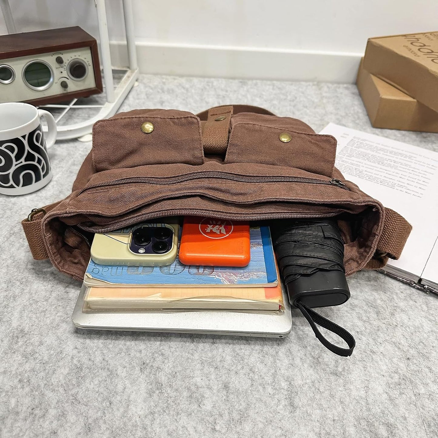 School Vintage Canvas Messenger Bag for Men Crossbody Shoulder Bag Satchel