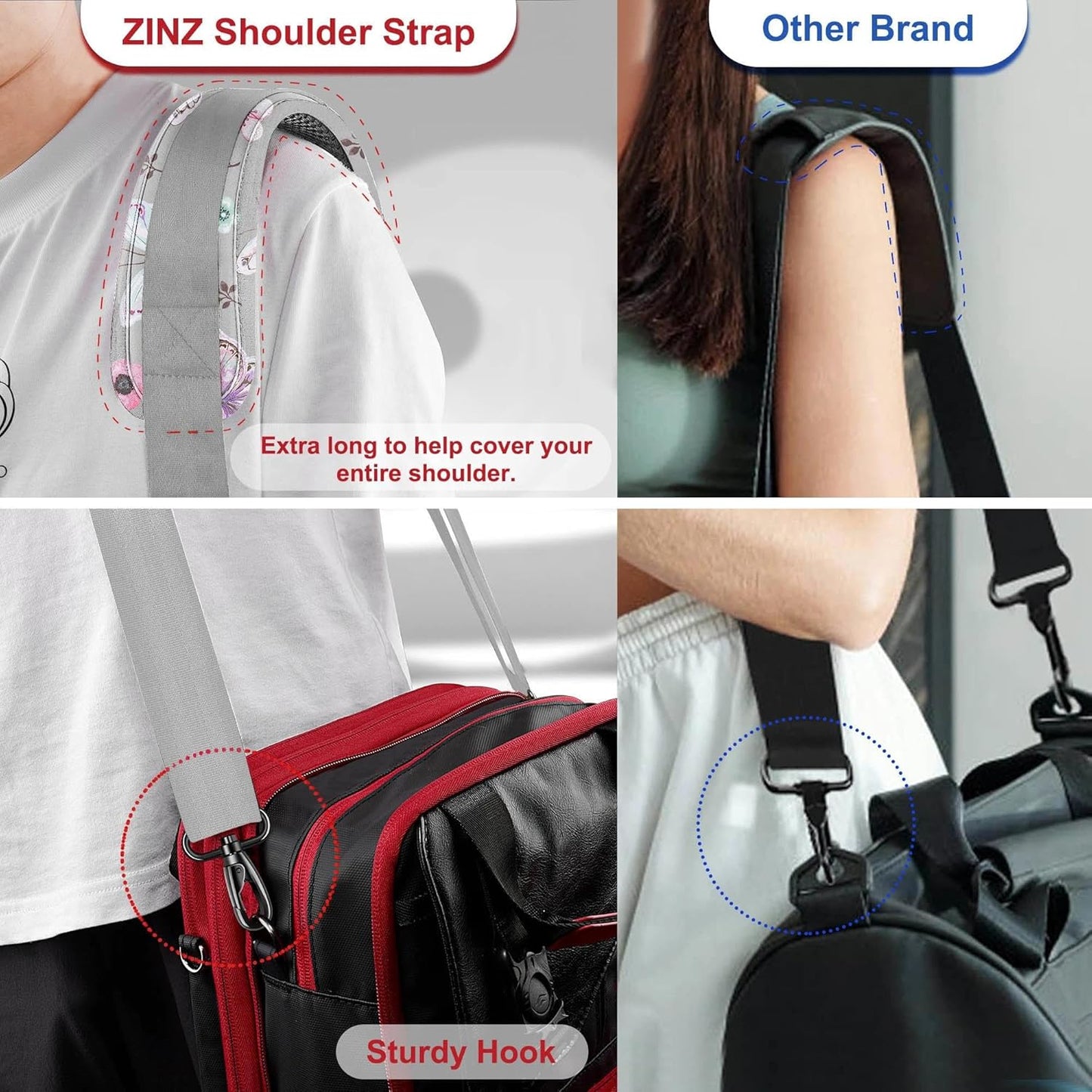 ZINZ Shoulder Strap - 59 Inch Universal Heavy-duty Adjustable Strap with Ultra-thick Fixed Breathable Pad for Laptop, Gym, Camera Bag and More -Butterfly