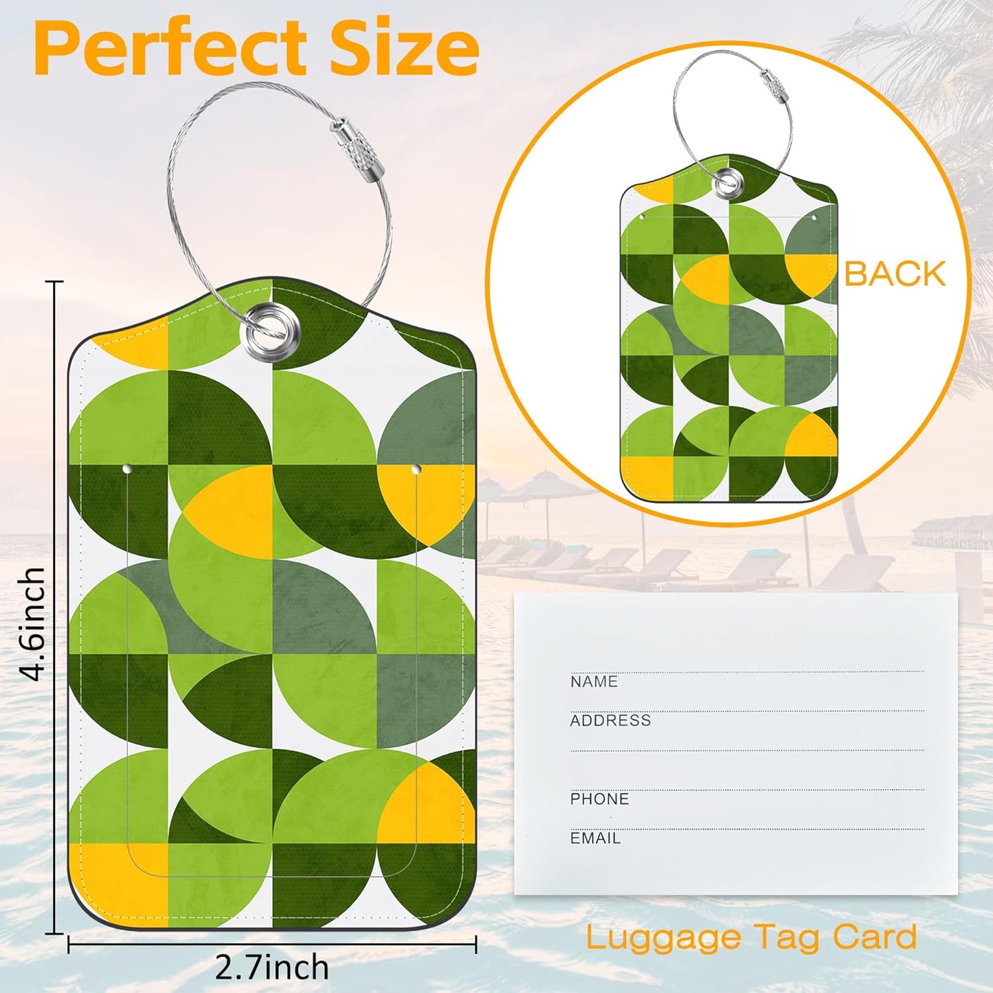 3 Pack Luggage Tags for suitcases Abstract Art Geometric Leather Luggage Tag, Identifiers with