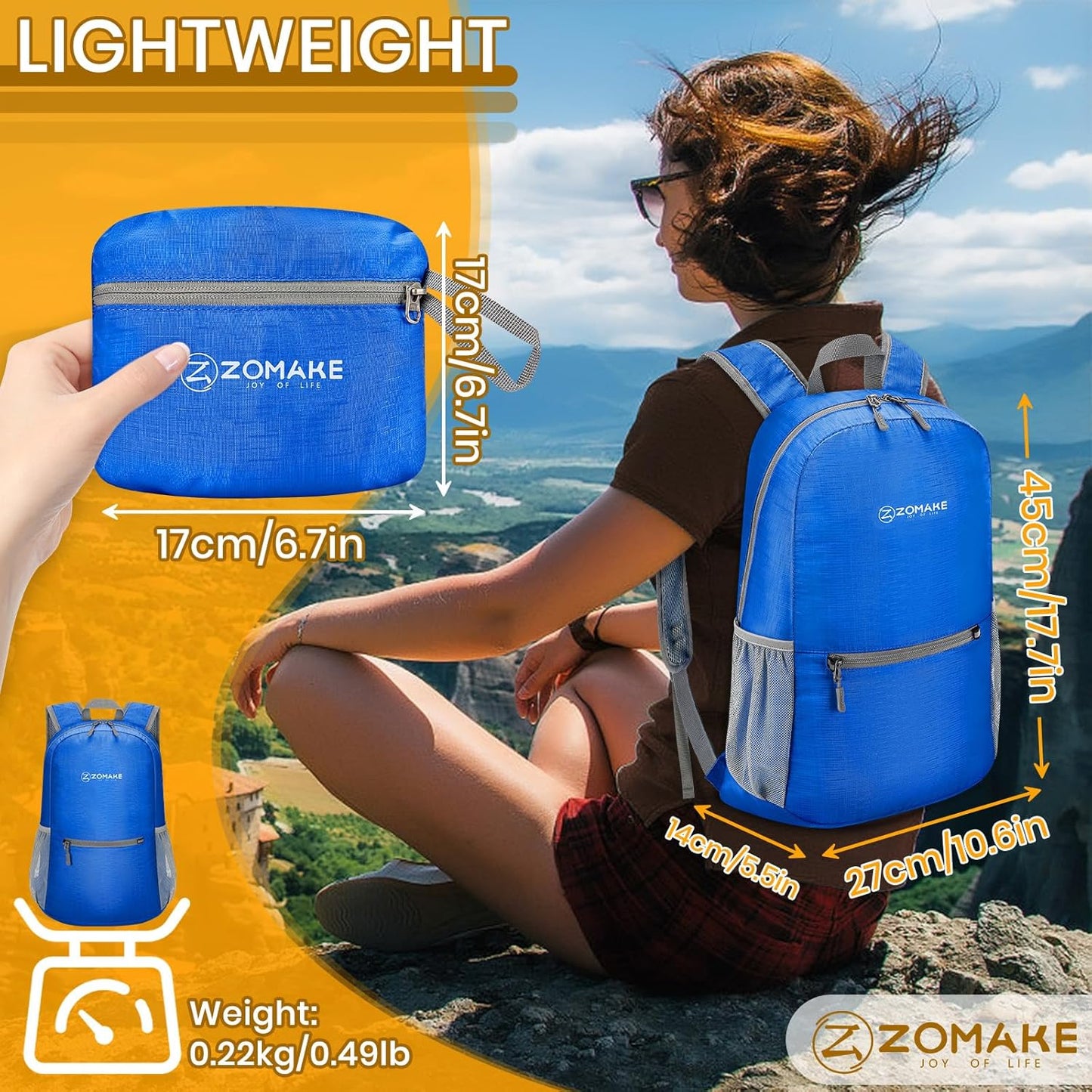 ZOMAKE Ultra Lightweight Hiking Backpack 20L - Packable Small Backpacks Water Resistant Daypack for