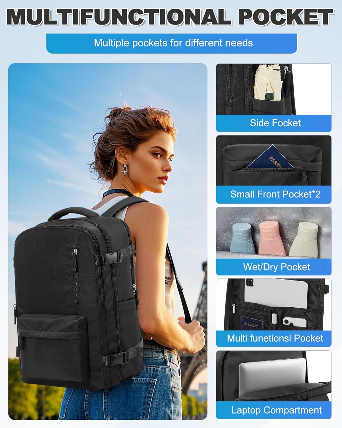 VGCUB Vacuum Backpack Travel with Electric Pump Vacpack System Storage Carry on Work Laptop Business Waterproof College Compression Personal Item Daypack Backpacks for Women Men Black