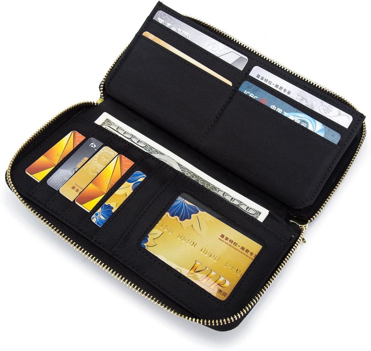 Women Wallet Card RFID For Womens Holder Blocking Credit Small Zipper Purse Pocket Bifold Slim Coin ID Ladies Wristlet Clutch Large Capacity Window Case Travel Zip Women's