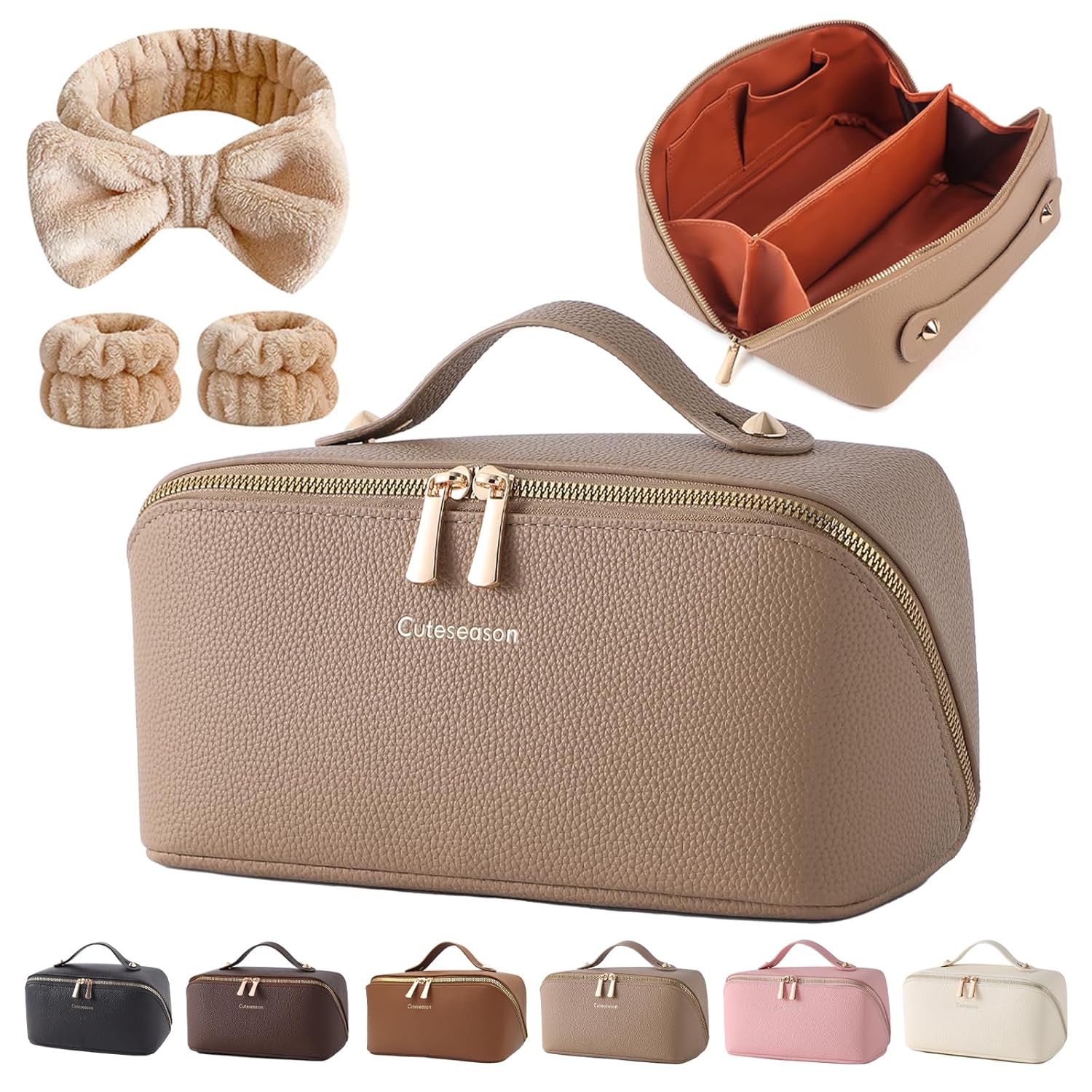 Makeup Bag, Travel Toiletry Bag for Women, Large Capacity Waterproof PU Leather Cosmetic Bags Make