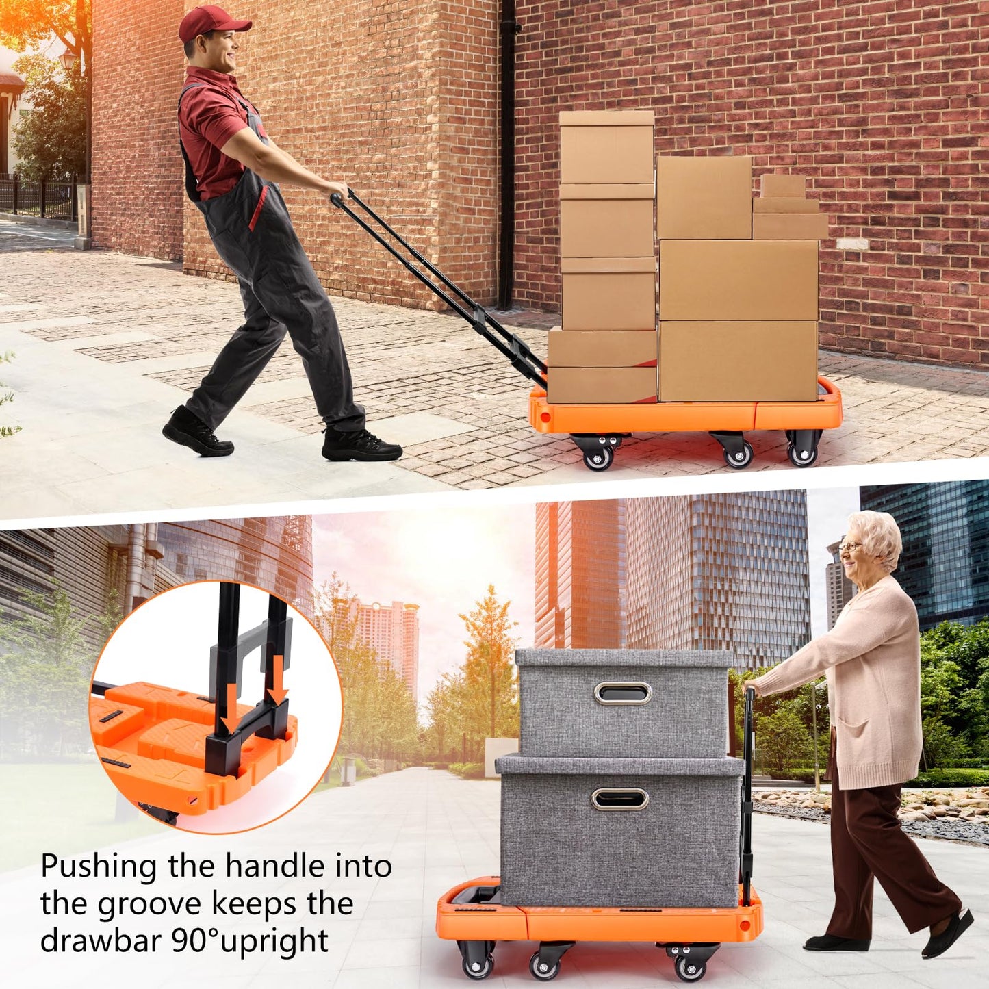 Voipvvii Folding Hand Truck500lbs, Portable Heavy Duty Dolly Cart, 6 Wheels Collapsible Luggage