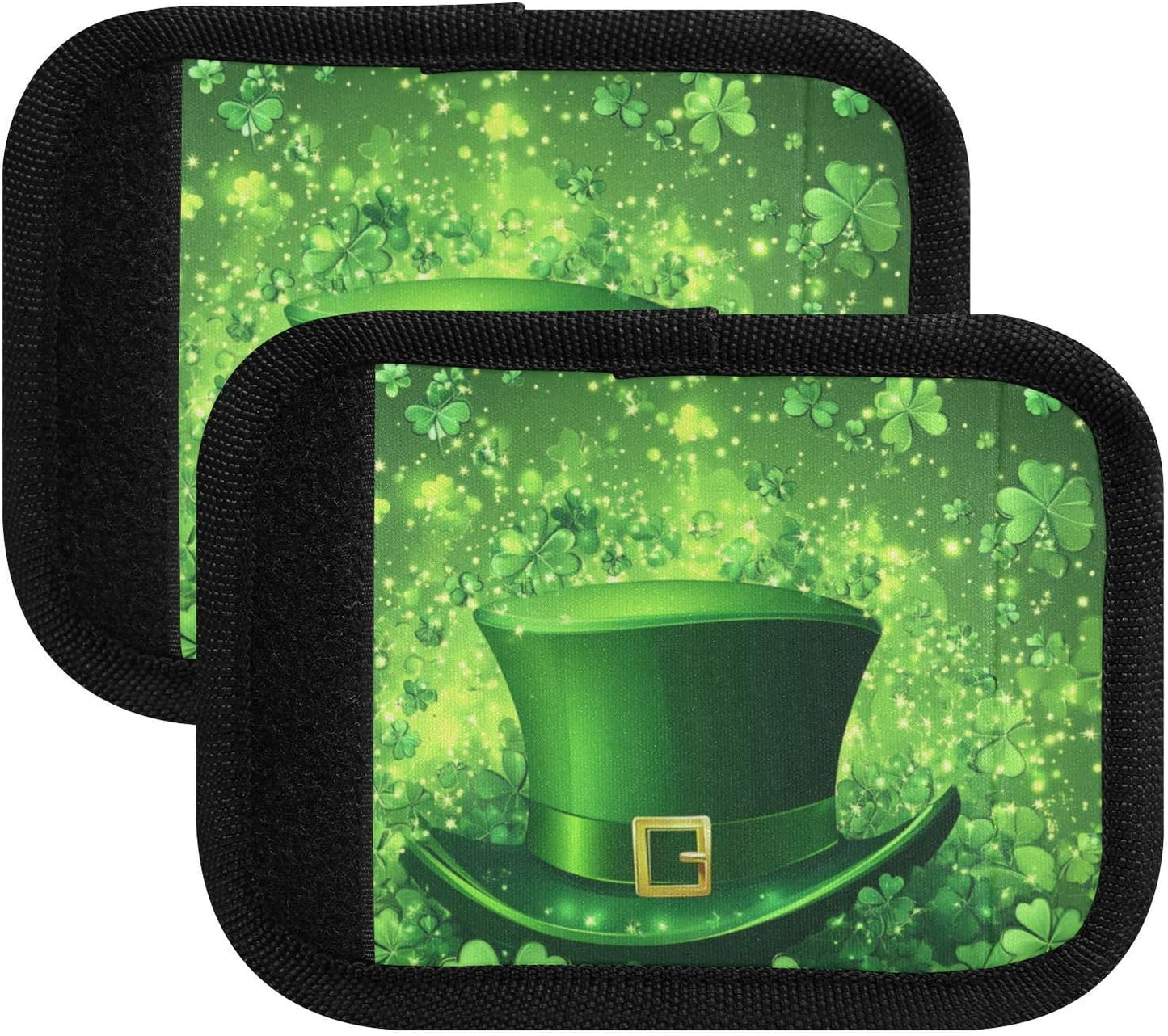 St. Patrick's Day Hat Clovers Glow 2 Pack Luggage Handle Wraps Covers for Suitcase Identifiers Bag Tags Travel Accessories