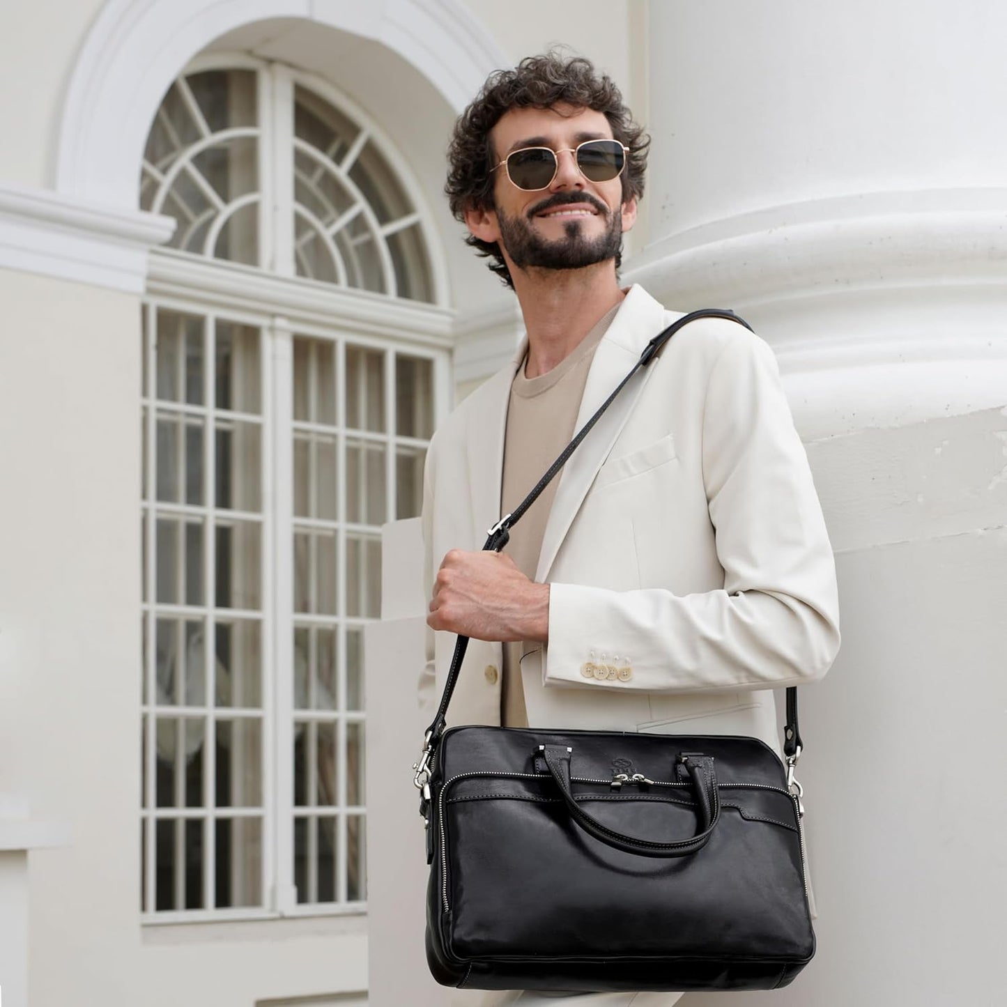Time Resistance Leather Briefcase - Italian Handmade Leather Laptop Bag - Briefcase for Men and Women - Computer Bag