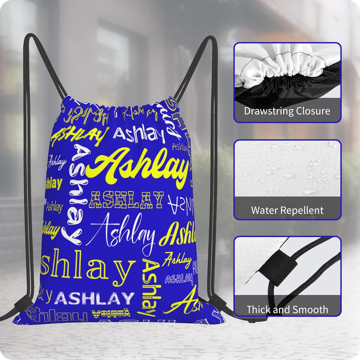 Personalized Drawstring Bag with Your Name Drawstring Backpack for Men Women Small Gym Beach Shopping Sport Yoga Bag (Custom Name-4)
