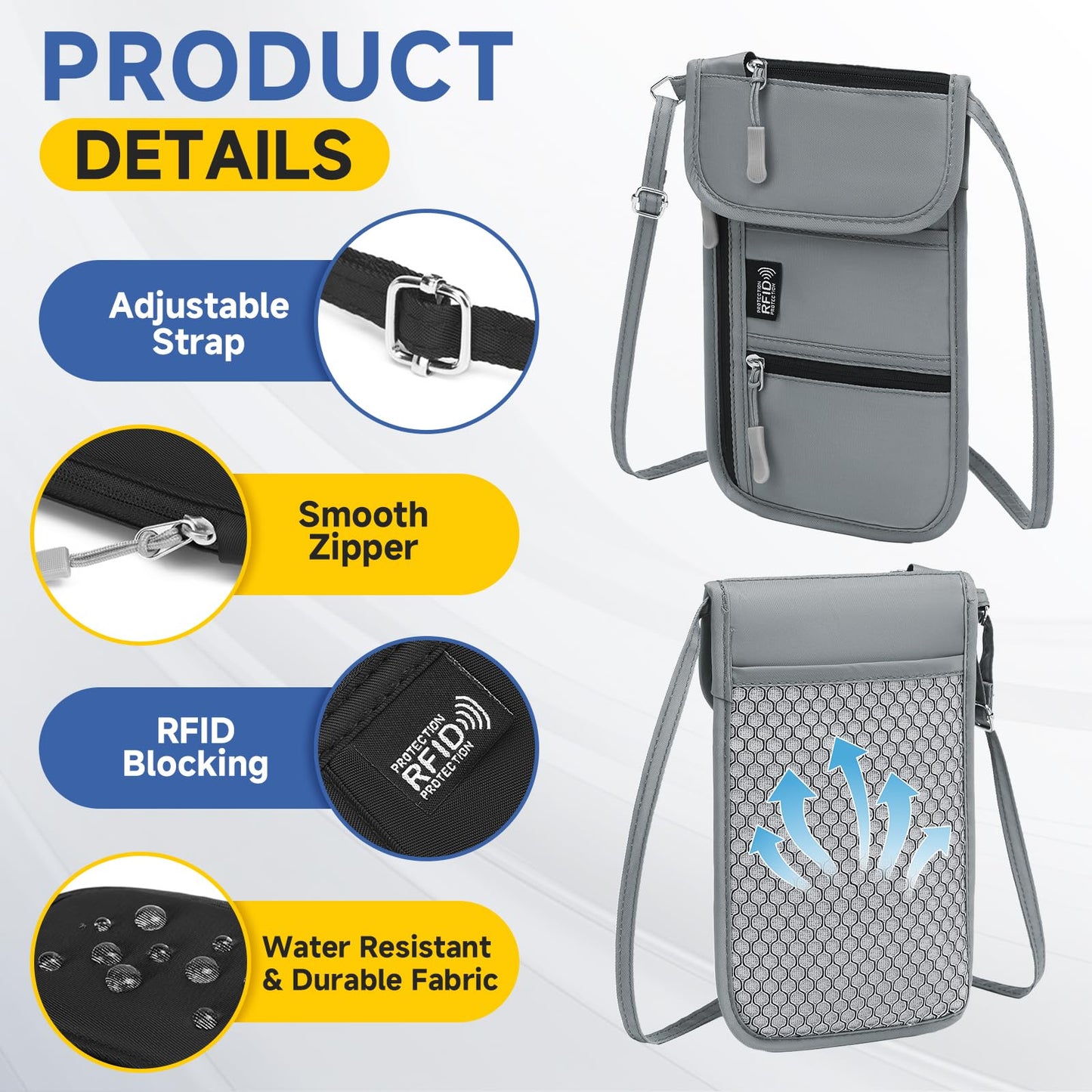Desing Wish RFID Blocking Passport Holder for Travel Neck Wallet with Adjustable Lanyard 6