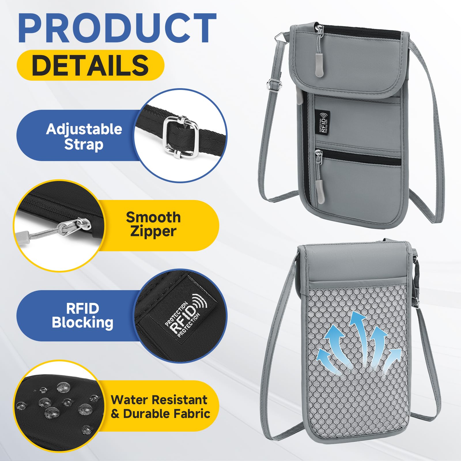 Desing Wish RFID Blocking Passport Holder for Travel Neck Wallet with Adjustable Lanyard 6