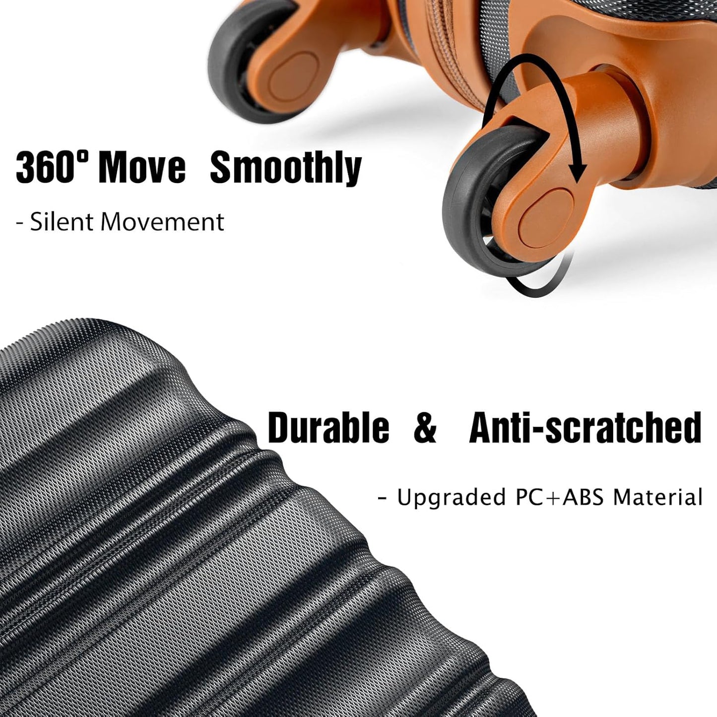 LONG VACATION Carry On Luggage Sets 3 Piece 20 Inch Suitcase Set, ABS+PC Hardshell Lightweight Travel Luggage with Spinner Wheels & YKK Zipper TSA Lock (20 INCH (BP/TB), BLACK-BROWN)