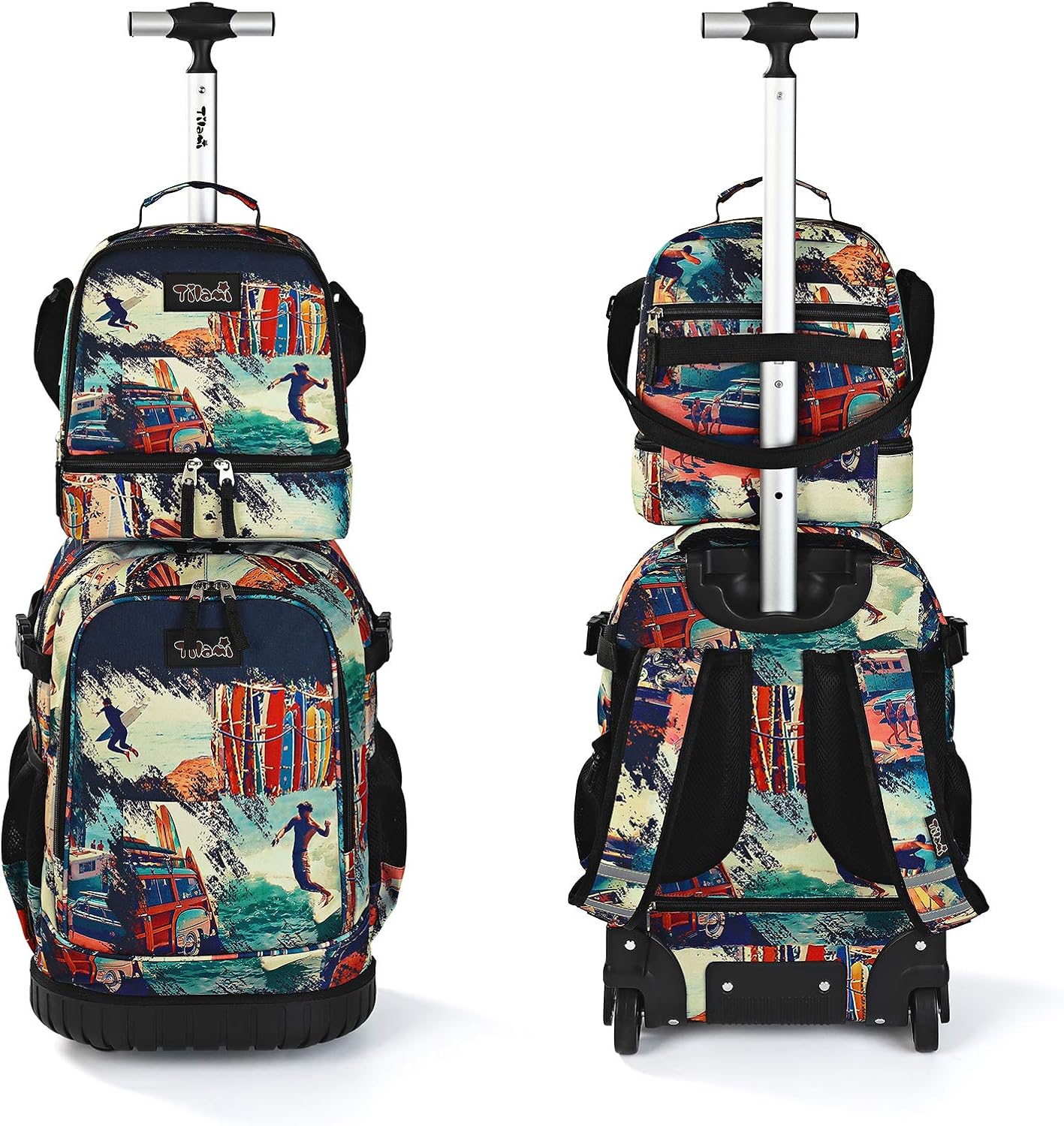 Tilami Rolling Backpack 19 inch with Lunch Bag Wheeled Laptop Backpack (Car Trip)