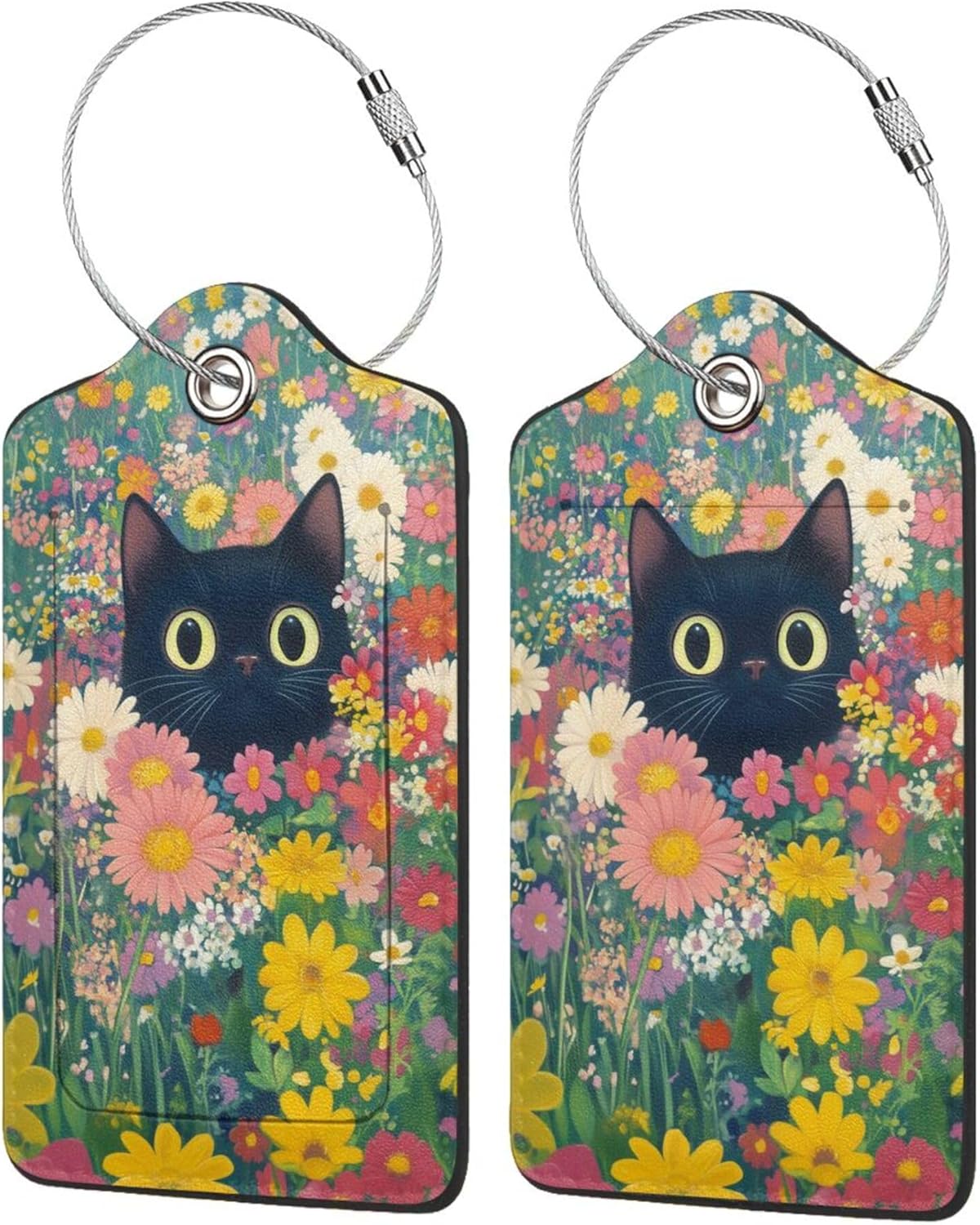 2 Pack Luggage Tag for Suitcase, Cute Unique Leather Suitcase Tags Identifiers with Privacy Name Address Labels & Durable Steel Loop for Women Men Travel