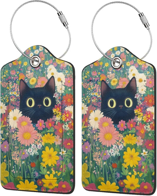 2 Pack Luggage Tag for Suitcase, Cute Unique Leather Suitcase Tags Identifiers with Privacy Name Address Labels & Durable Steel Loop for Women Men Travel