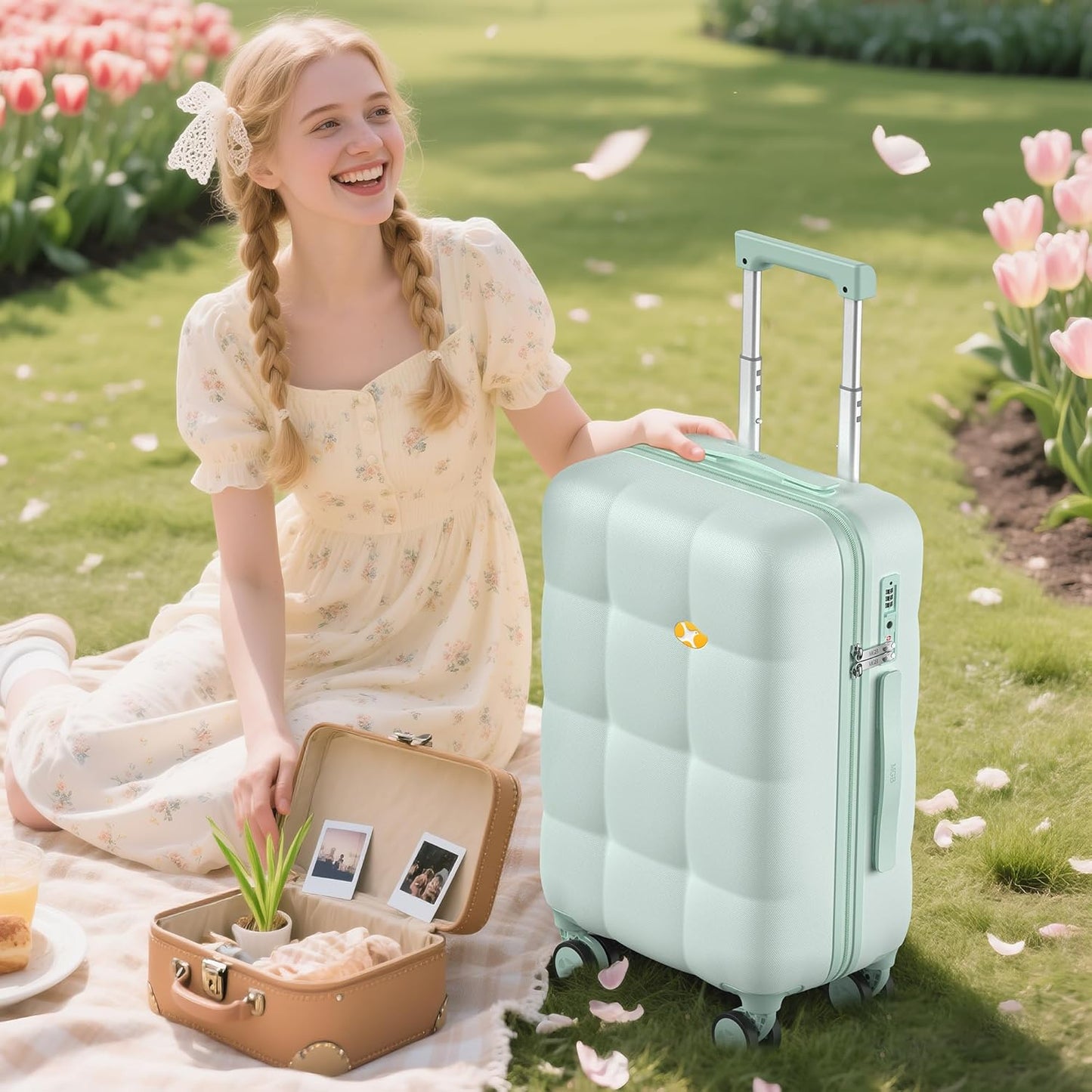 MGB Carry On Luggage 22x14x9 Airline Approved, 100% PC Hard Shell Carry On Suitcases with Spinner Wheels and TSA Lock, Suitcases with Wheels for Men Women, Aquamarine