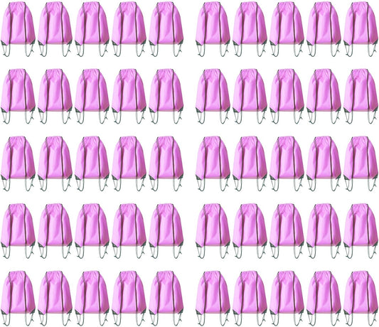 Drawstring Backpack Bulk 50 Packs Draw String Bags for Gym Sports Trip Pedestrianism ride Cinch Sack DIY for Women Men (pink)