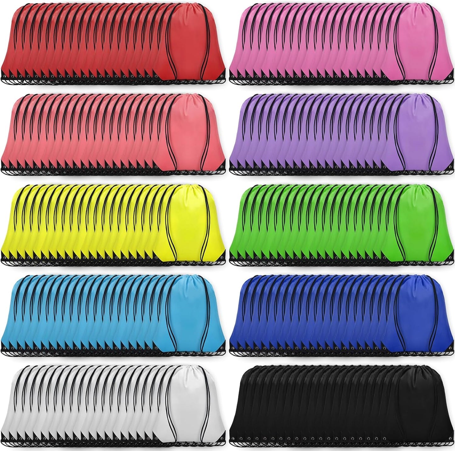 200Pcs Drawstring Backpack Bulk Cinch Sackpack Drawstring Bags Nylon for Gym Party Trip(10 Colors)