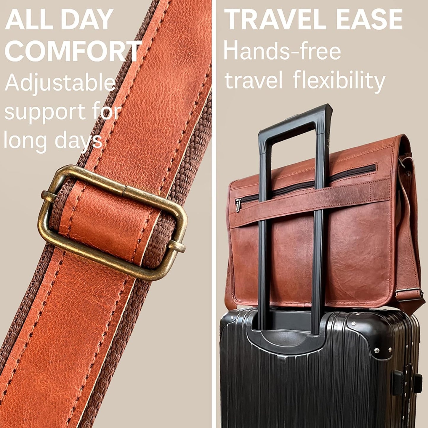 RUSTIC TOWN Leather Messenger Bag for Men Women - Full Grain Leather Laptop Satchel Office Shoulder Bag