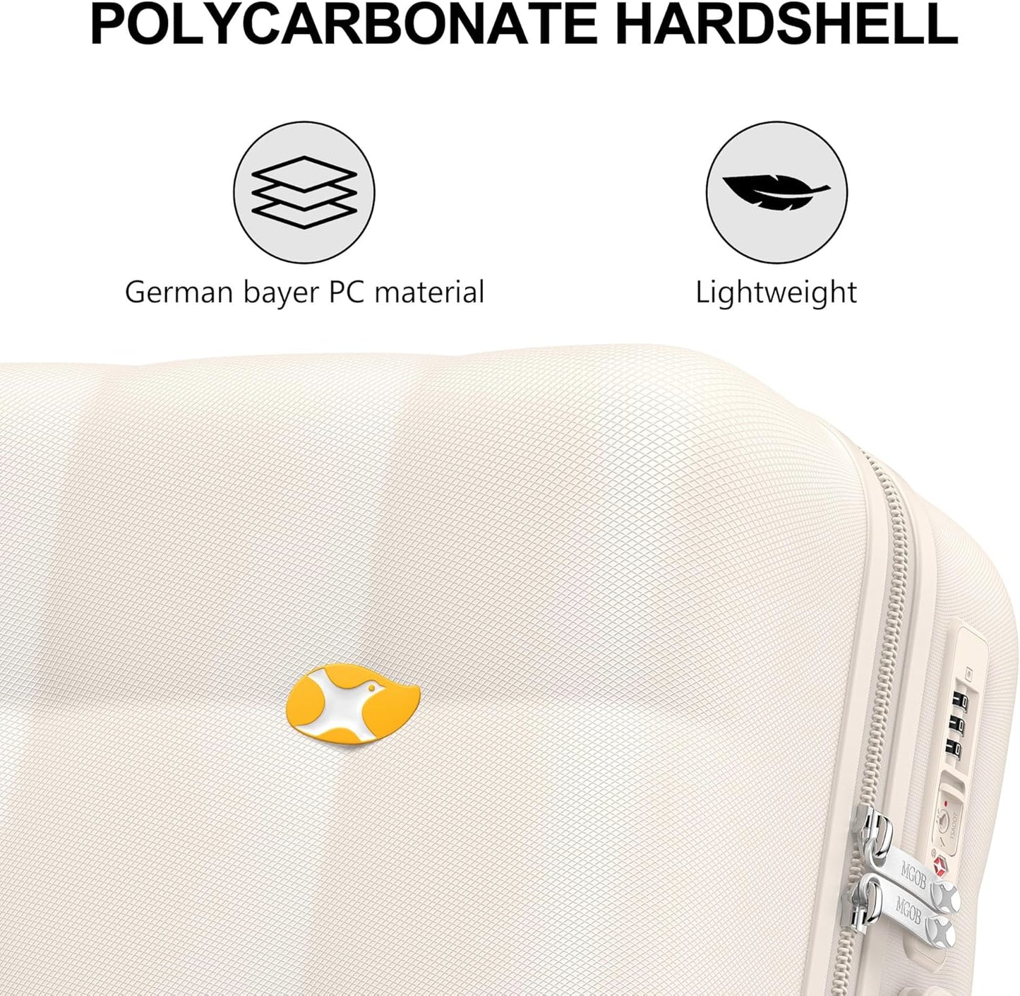 MGB 26-Inch Hardside Suitcases with Wheels, Medium Checked Luggage with 360°Spinner Wheels - Scratch Resistant Hardshell - TSA Lock - Polycarbonate Shell for Lightweight Travel - Cream