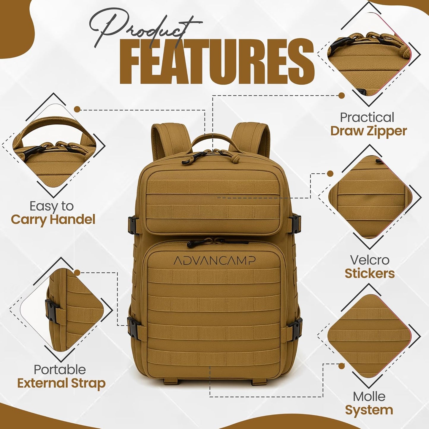 Rucking Backpack for Men, 45L Large Capacity Tactical Military Backpack with Molle Webbing, Durable 900D Oxford Hiking Camping Rucksack
