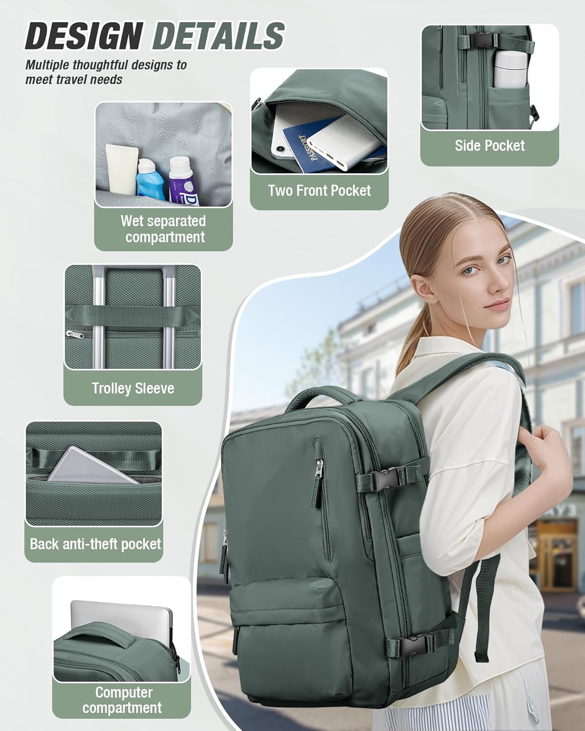 Vacuum Backpack Travel with Pump,Vacuum Seal Backpack Travel,Flight Approved 18x14x8, Work Business Vacpack Laptop Backpack for Women Men,Army Green