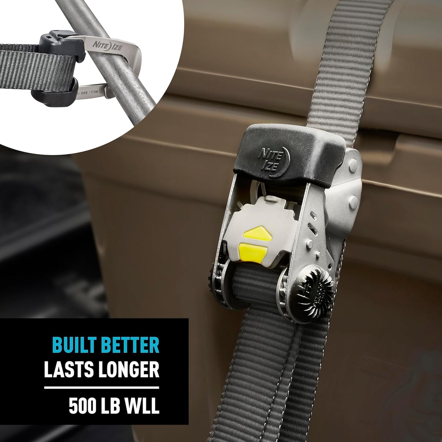 Nite Ize CamJam HookLock Ratchet Strap System - Adjustable, Heavy-Duty Tie Down Straps - Cargo Attachment with Spring-Actuated Hooks - Includes Ratchets, Hooks, Webbing & Storage - Small (2 Pack)
