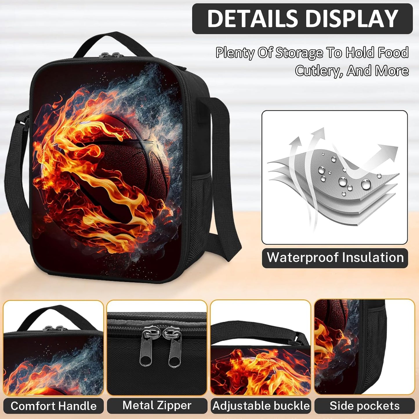 School Backpack for Boys - 4pcs Basketball Boys Backpack with Lunch Box and Pencil Case for Kids Children Teens Elementary Middle School - Students Bag for Ages 6-18,17″Bookbag Travel Back Pack