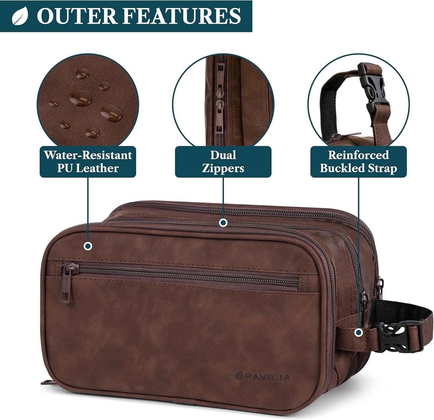 PAVILIA Toiletry Bag for Men, Travel Pouch Essentials Shaving Dopp Kit, Travel Bag Toiletries