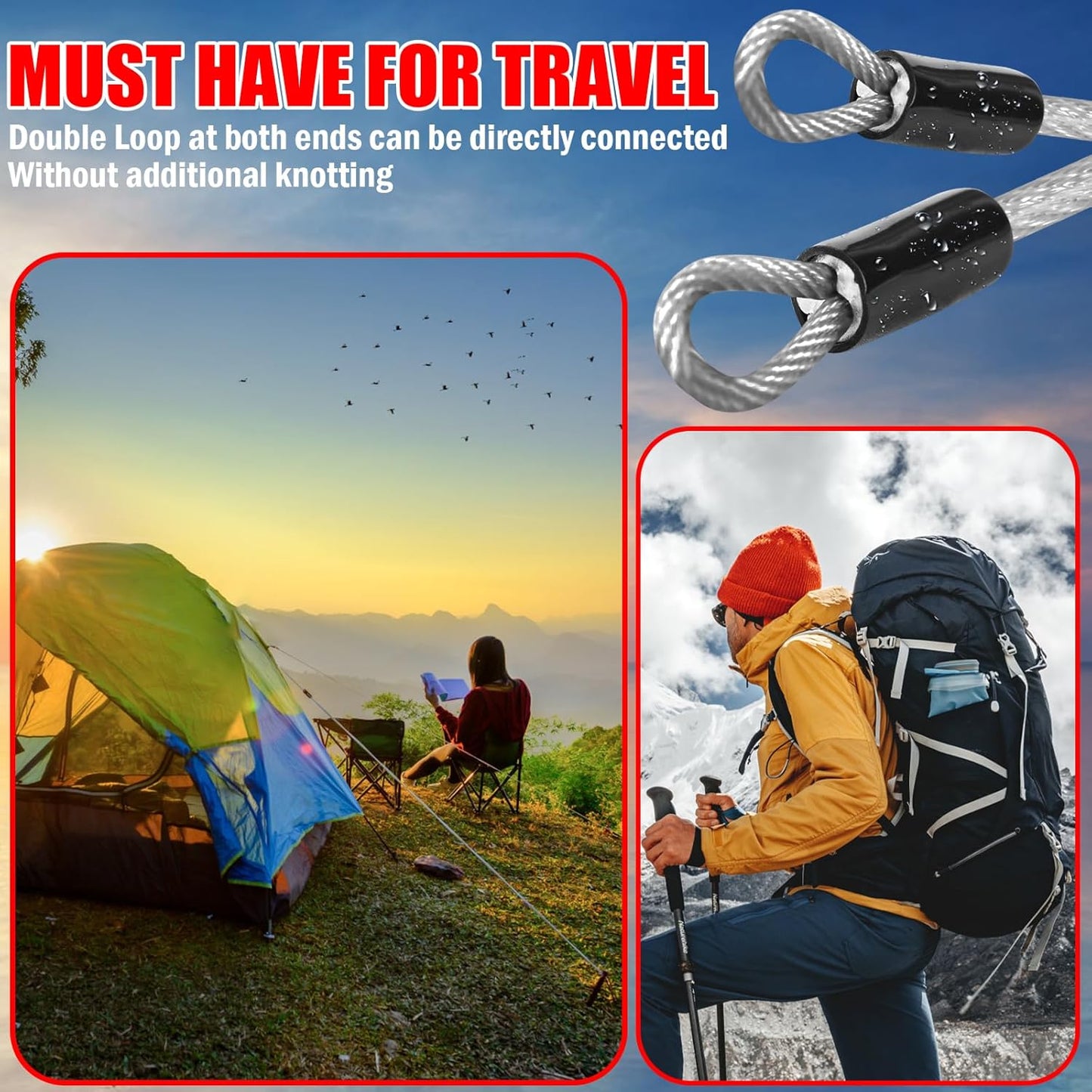 4FT/6FT/10FT/15FT Cable Locks with Combination 1/8 inch Security Cable with Loops for Fence Luggage Gym Locker Cabinet