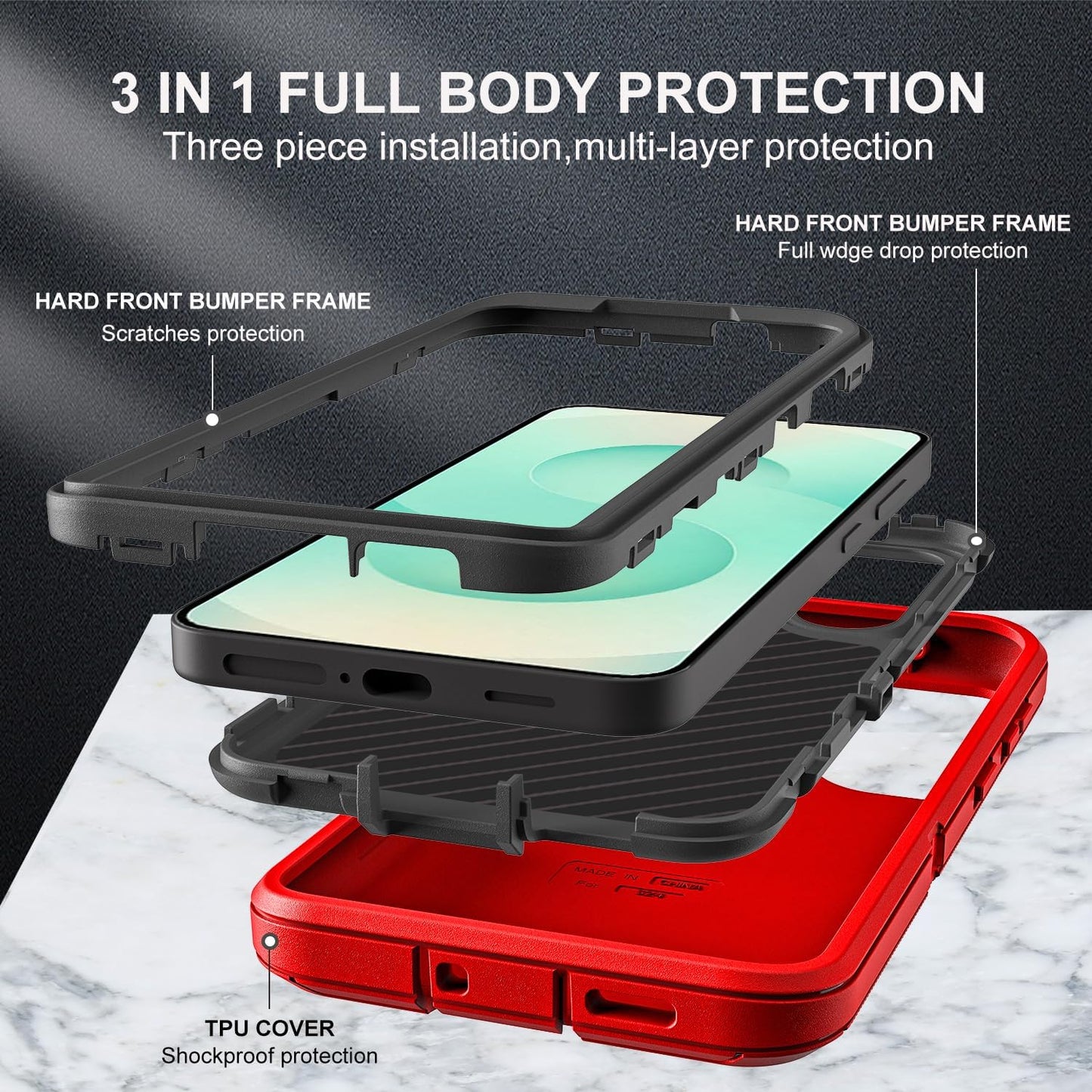 for Samsung Galaxy S25 Plus Case, Military Grade 3 in 1 Heavy Duty Shockproof/Drop Proof/Dust Proof Case with 2Pcs Tempered Glass Screen Protector & 1PcsCamera Lens Protector (Red/Black)
