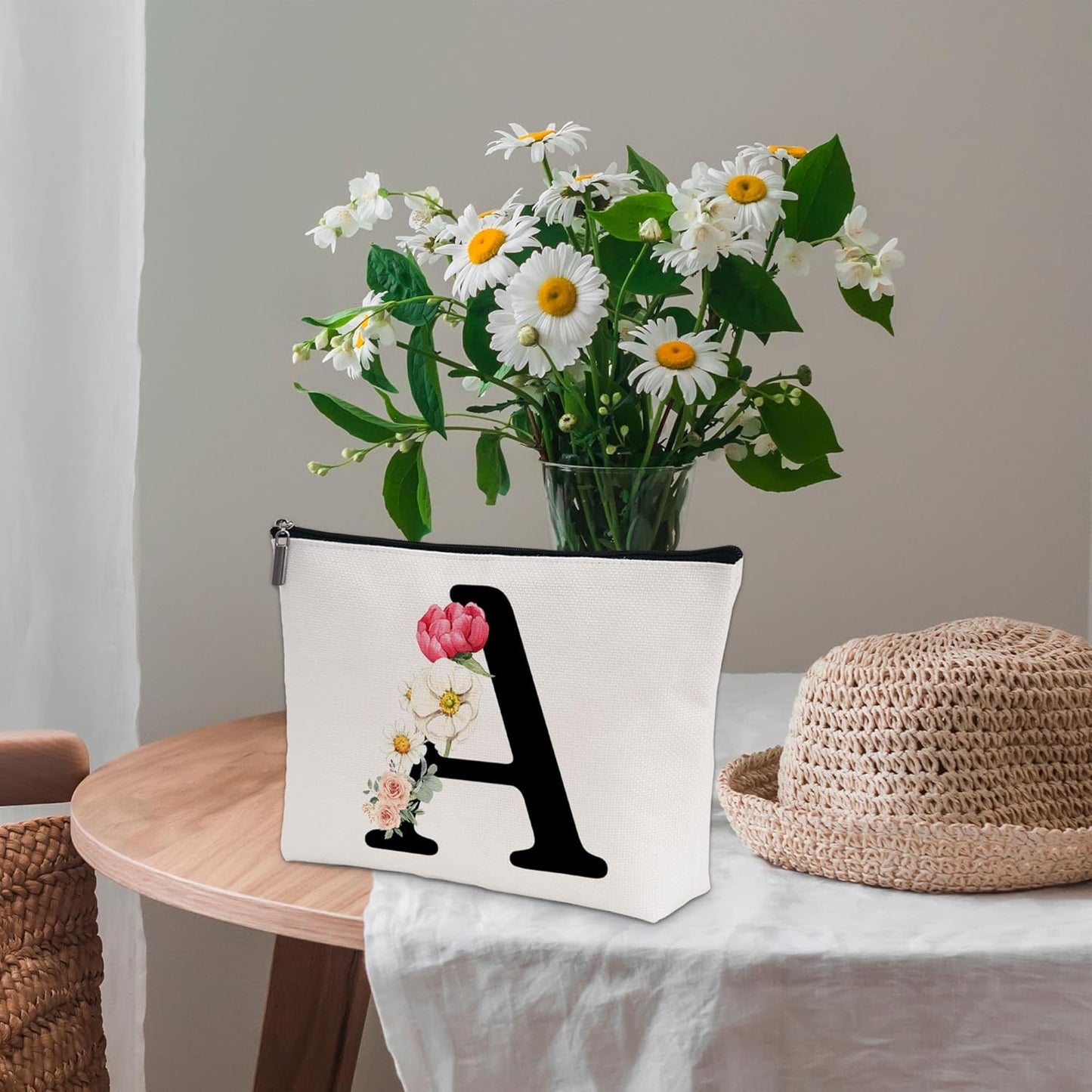 Personalized Letter A Makeup Bag for Women, Birthday Gifts for Mom, Small Zipper Pouch for Purse, Christmas Bridesmaid Friendship Gifts for Sister Daughter, Girls Weekend Gifts for Women-A01