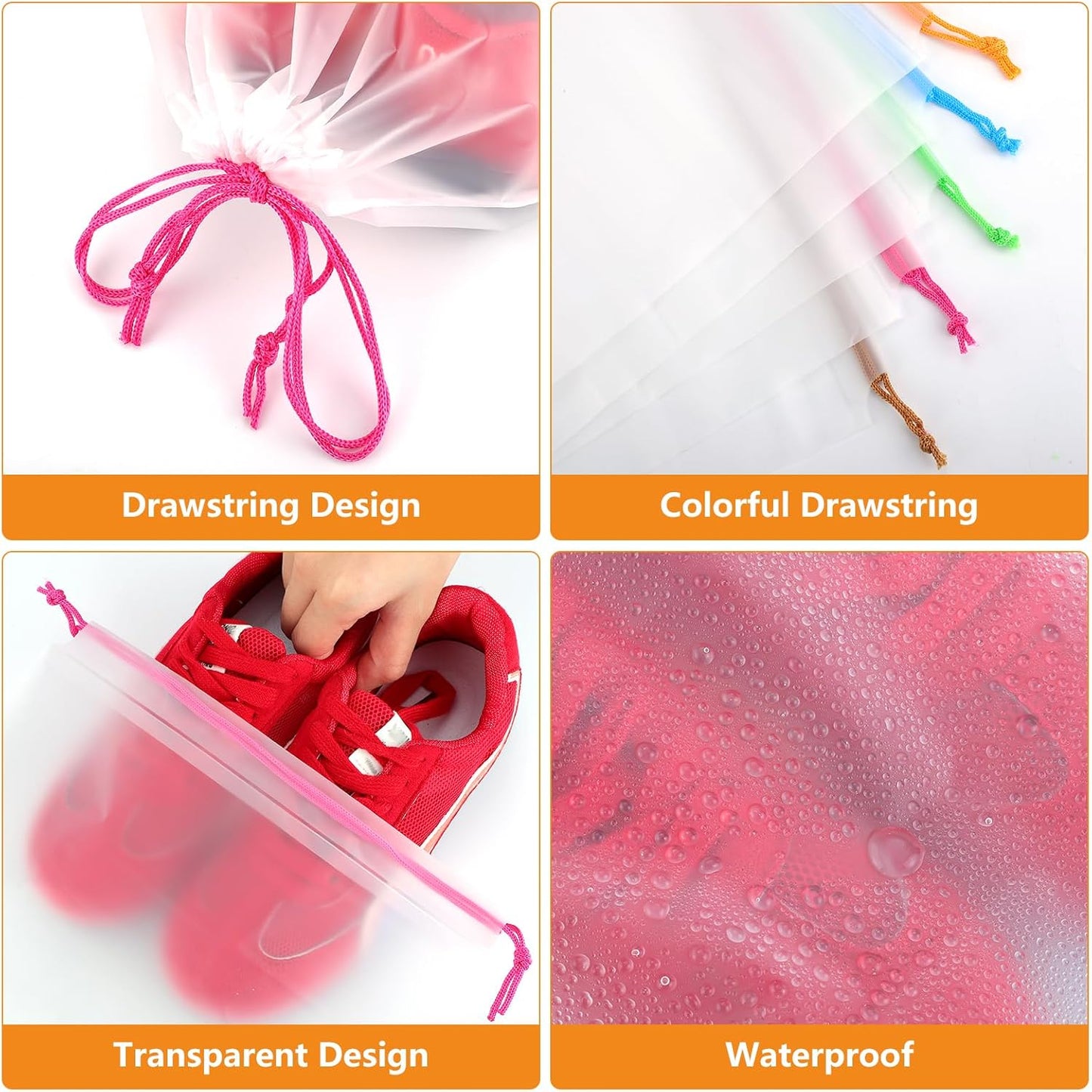 50 Pack Shoe Bags for Travel, 15.7" x 11.8" Large Clear Travel Shoe Bag with Colorful Drawstring Vacation Essentials Cruise Essentials Portable Drawstring Packing for Men & Women
