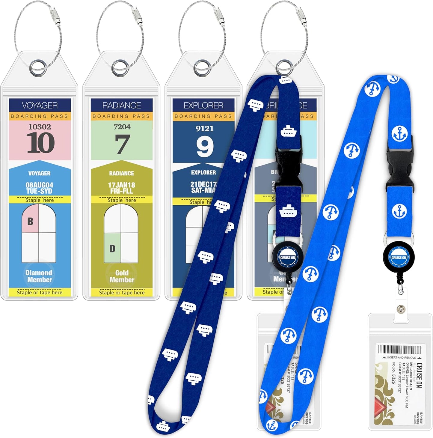 Cruise On Royal Caribbean Luggage Tag Holders (4 Pack) & Lanyards (2 Pack) – Large, Clear, Waterproof Cruise Essentials 2025-2026 – Secure Ship Tags & Cards (Royal & Navy Blue)
