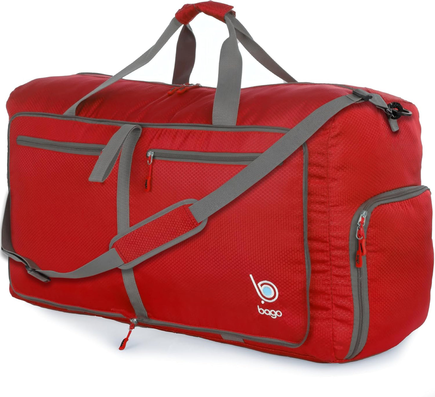 Bago Foldable Duffel Bags for Traveling Women & Men - 60L Medium Packable Duffle Bag for Travel with Shoe Compartment - Water Repellant, Heavy Duty, Lightweight Folding & Collapsible (Red)