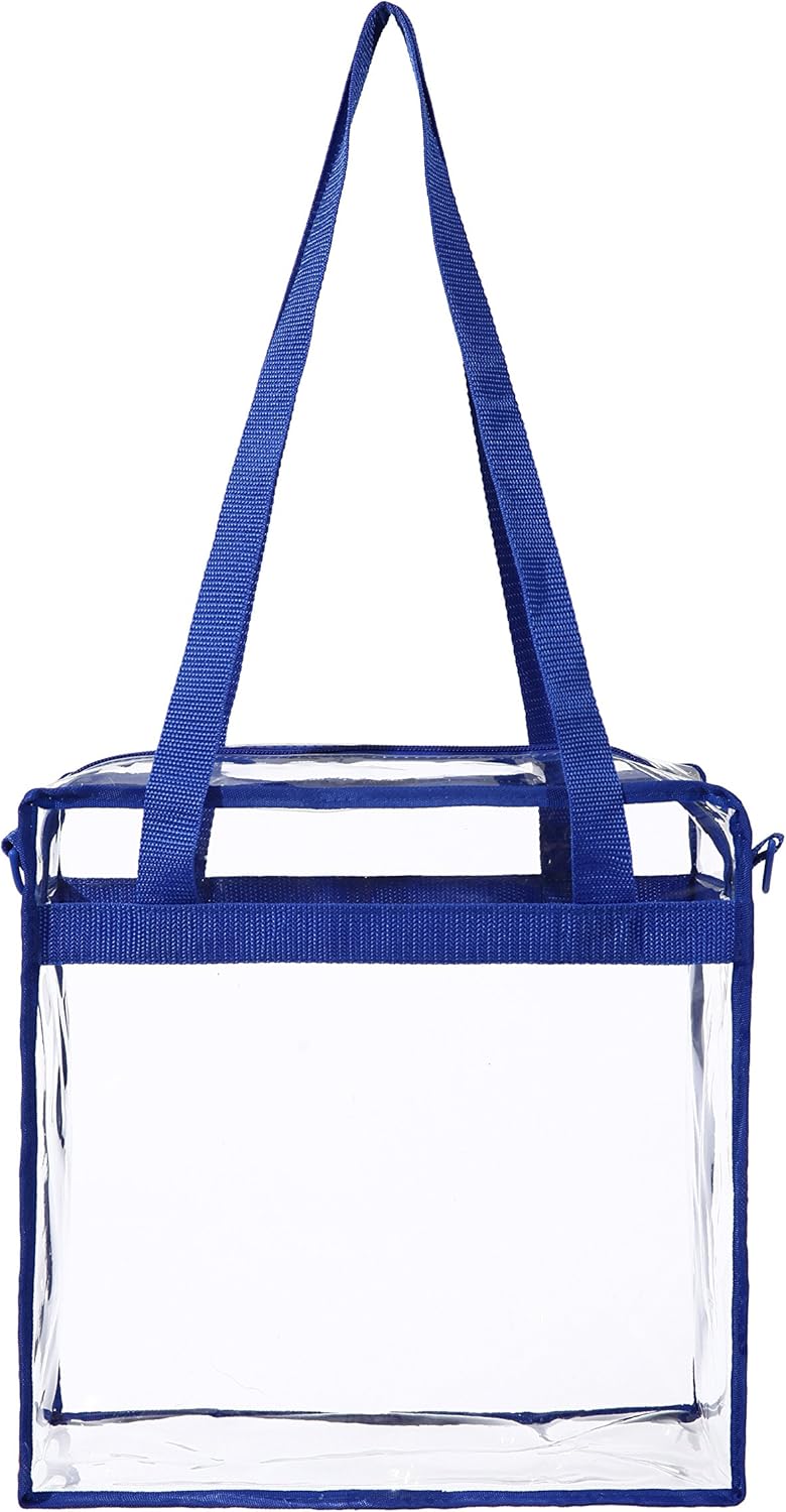 BAGAIL Clear Bags 12x6x12 Stadium Approved Clear Tote Bag with Zipper Closure Crossbody Shoulder Bag with Adjustable Strap