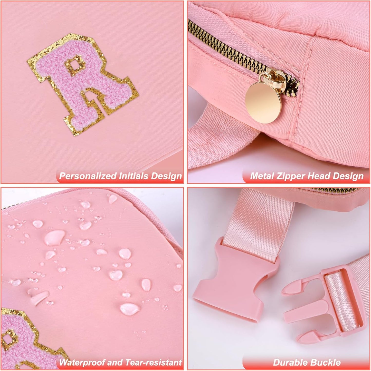 Personalized Belt Bag for Women Girls - Fashion Mini Waist Packs with Adjustable Strap - Trendy Travel Fanny Pack Crossbody Bags with Initial Letter - Teen Gifts | Peach,R
