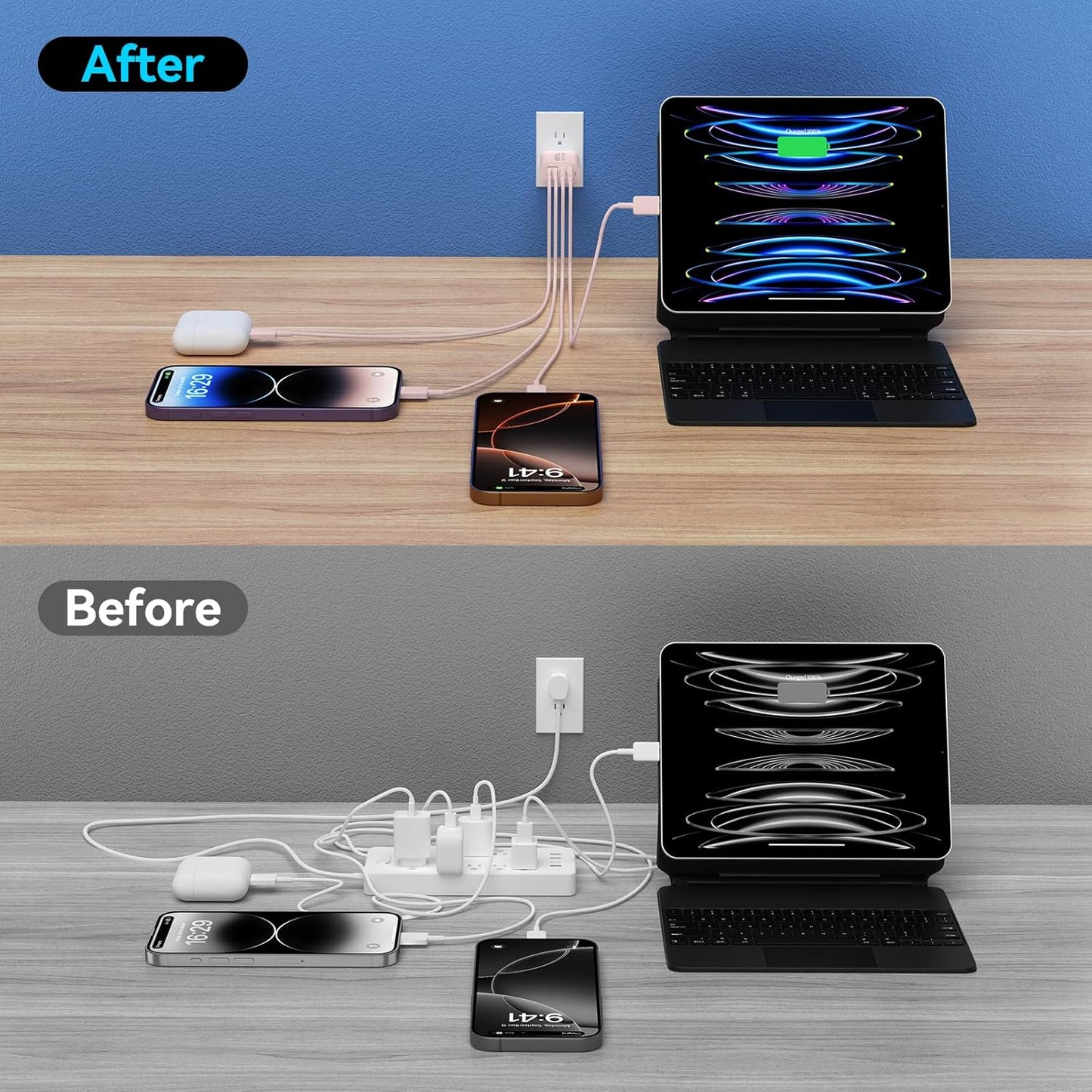 USB C Wall Charger Block, 2Pack 40W 4-Port C Charger Fast Charging Block PD Power Adapter +QC 3.0 USB A Wall Plug Multiport Type C Box Cube for i Phone 15/14/13/12/11 Pro Max, pad, Galaxy, Pink