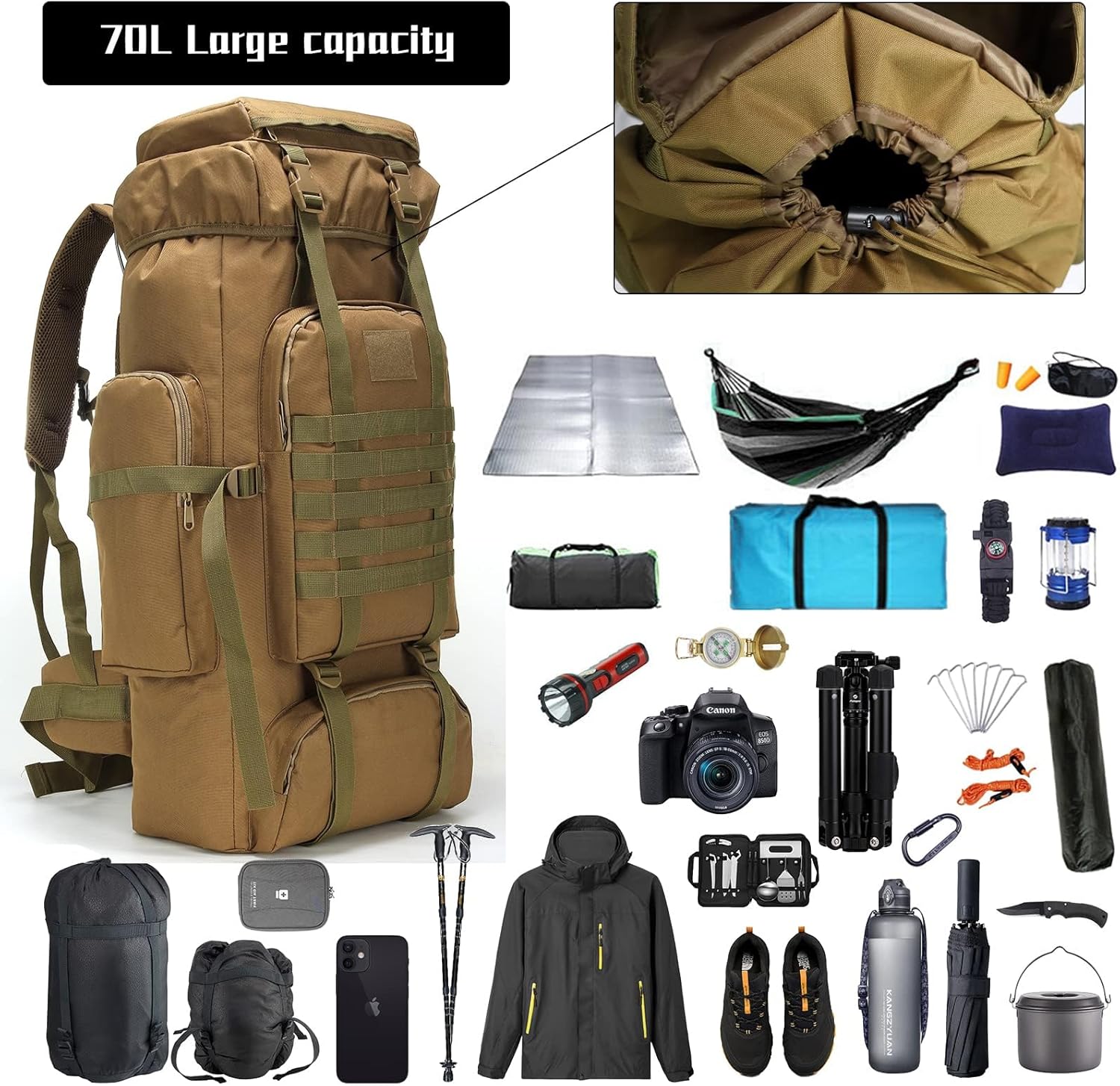 Hiking Backpack for Men 70L/100L Camping Backpack Military Rucksack Molle 3 Days Assault Pack for