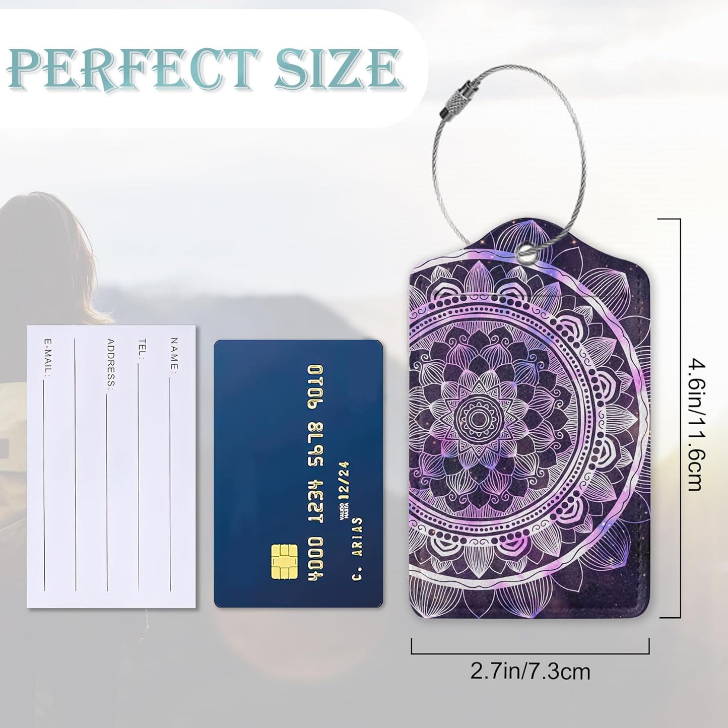 Luggage Tags for Suitcase,2 Pack Boho Mandala Luggage Tag Galaxy Starry Leather Privacy Cover ID Label with Stainless Steel Loop for Women Men Kids Girls Travel